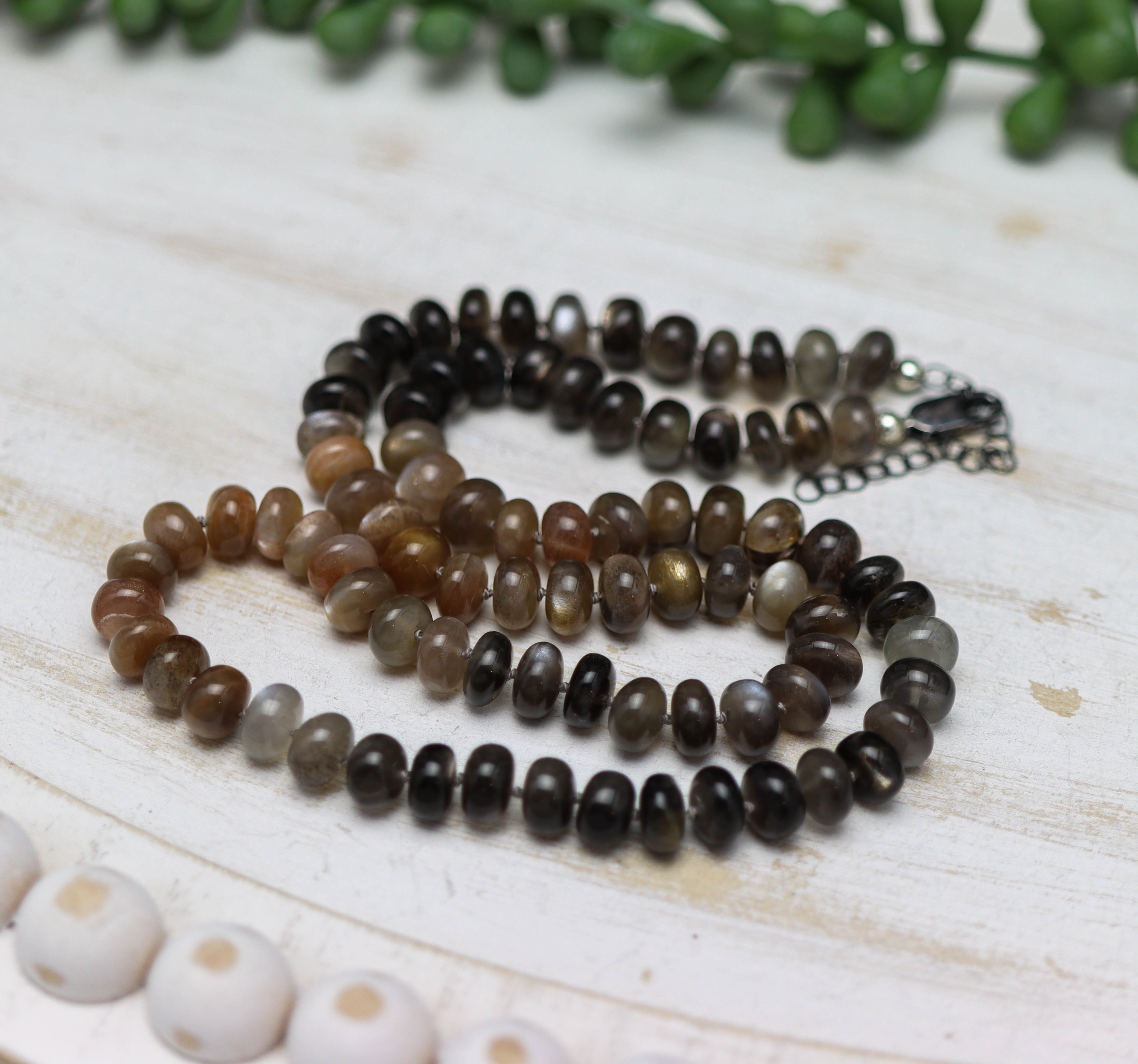 Australian Moonstone Hand Knotted Bead Necklace Sterling Silver