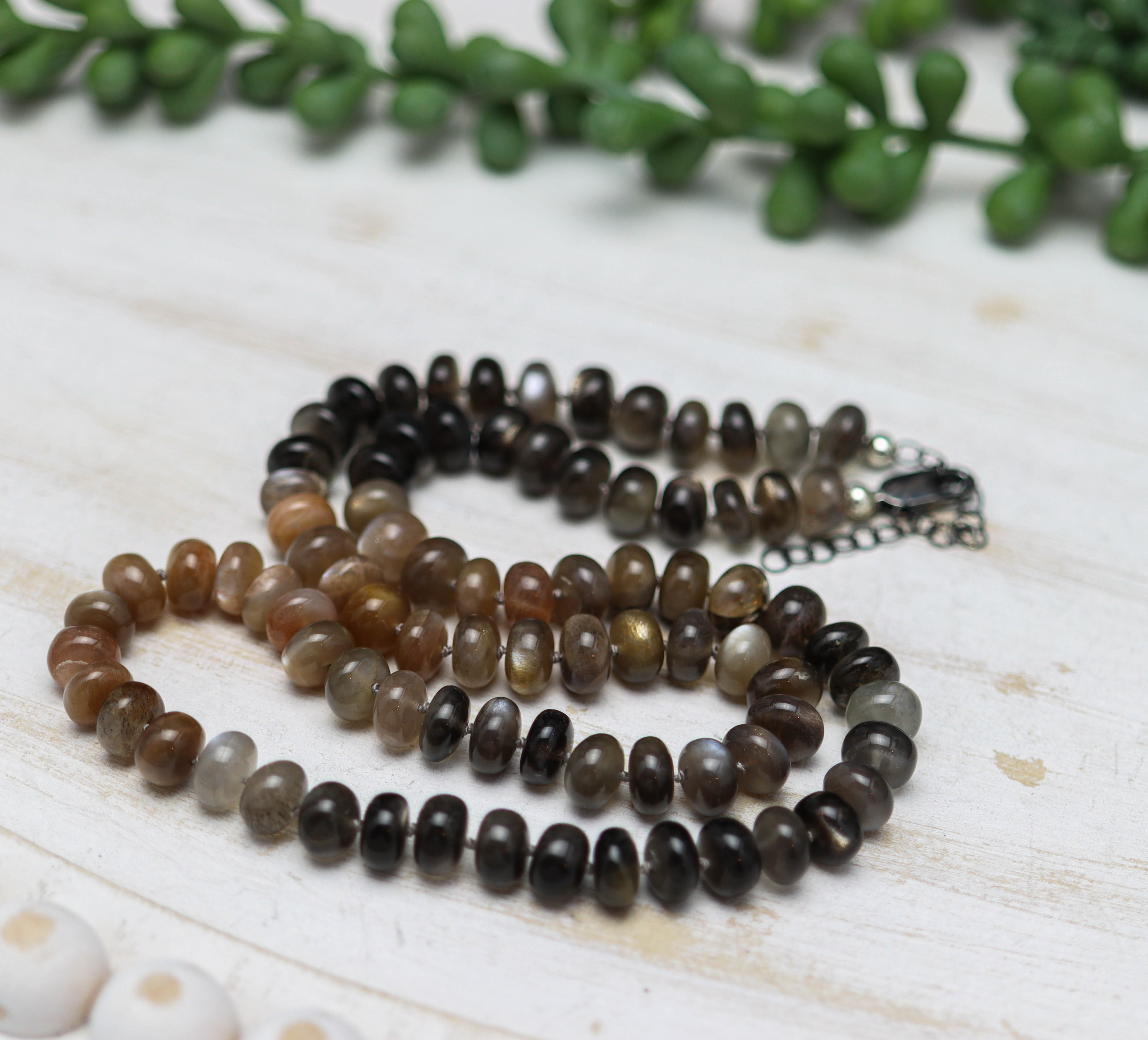 Australian Moonstone Hand Knotted Bead Necklace Sterling Silver
