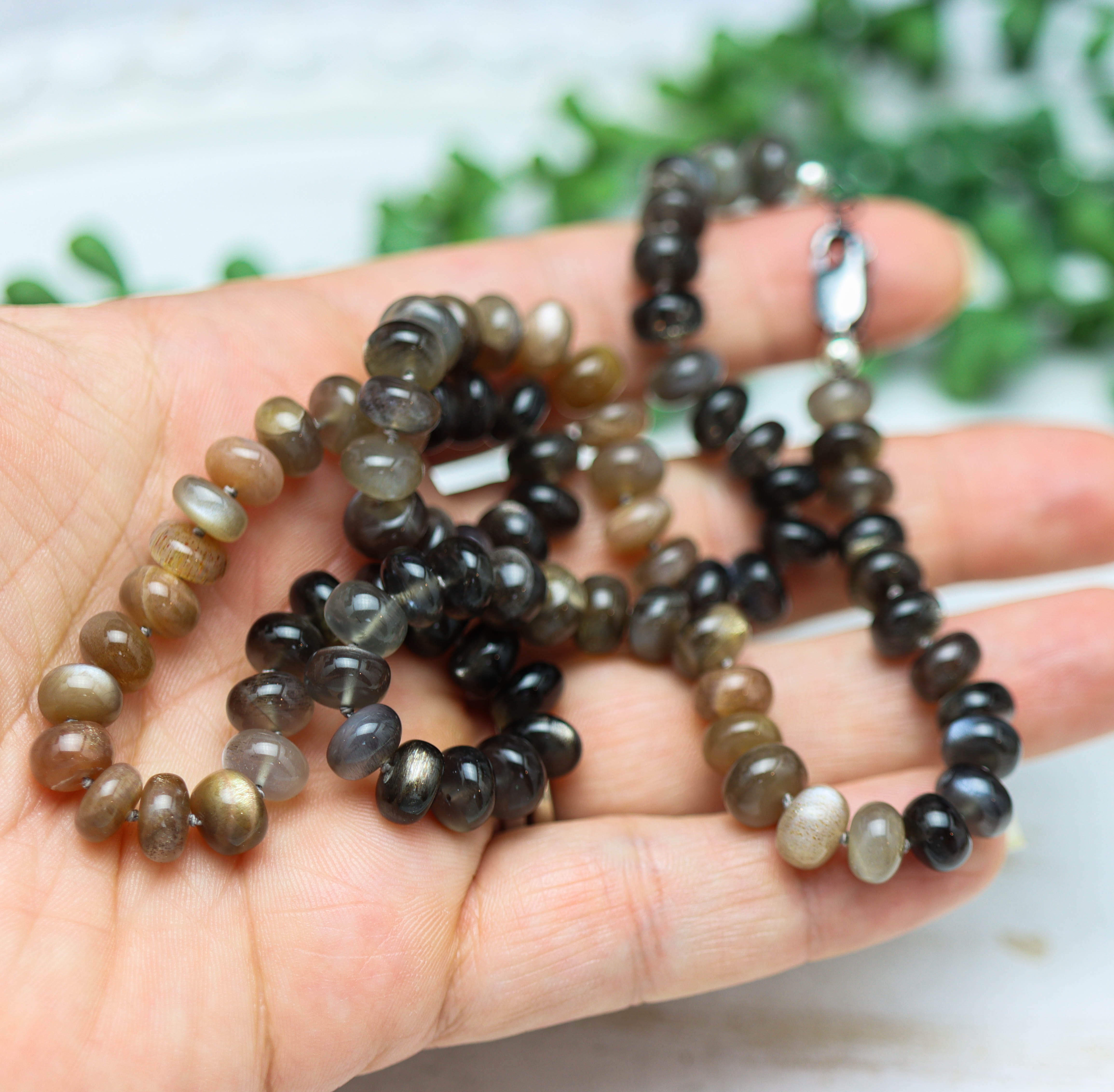 Australian Moonstone Hand Knotted Bead Necklace Sterling Silver