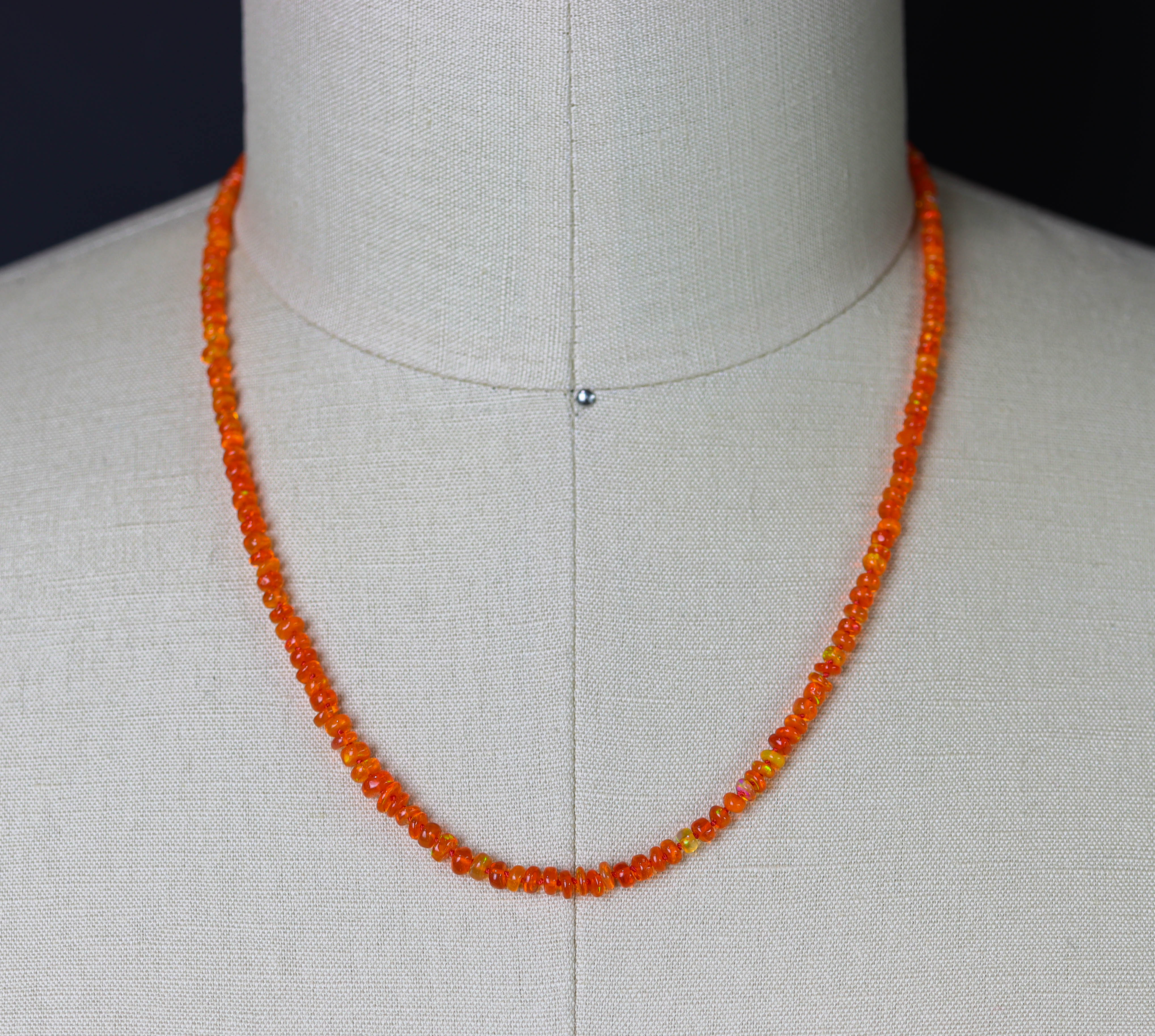 Bright Orange Opal Hand Knotted Bead Necklace Sterling Silver