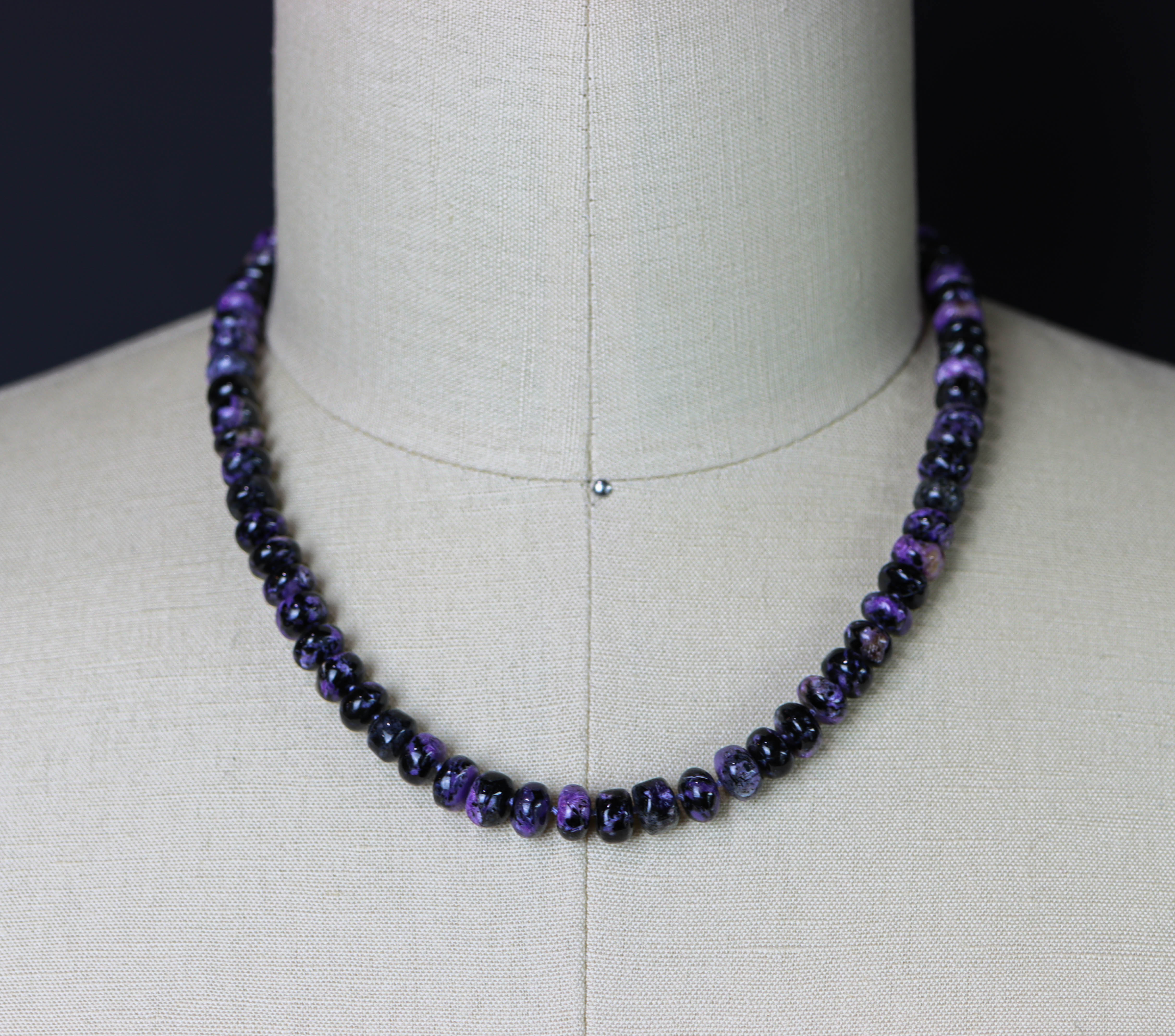 Purple Chaorite Hand Knotted Bead Necklace Sterling Silver