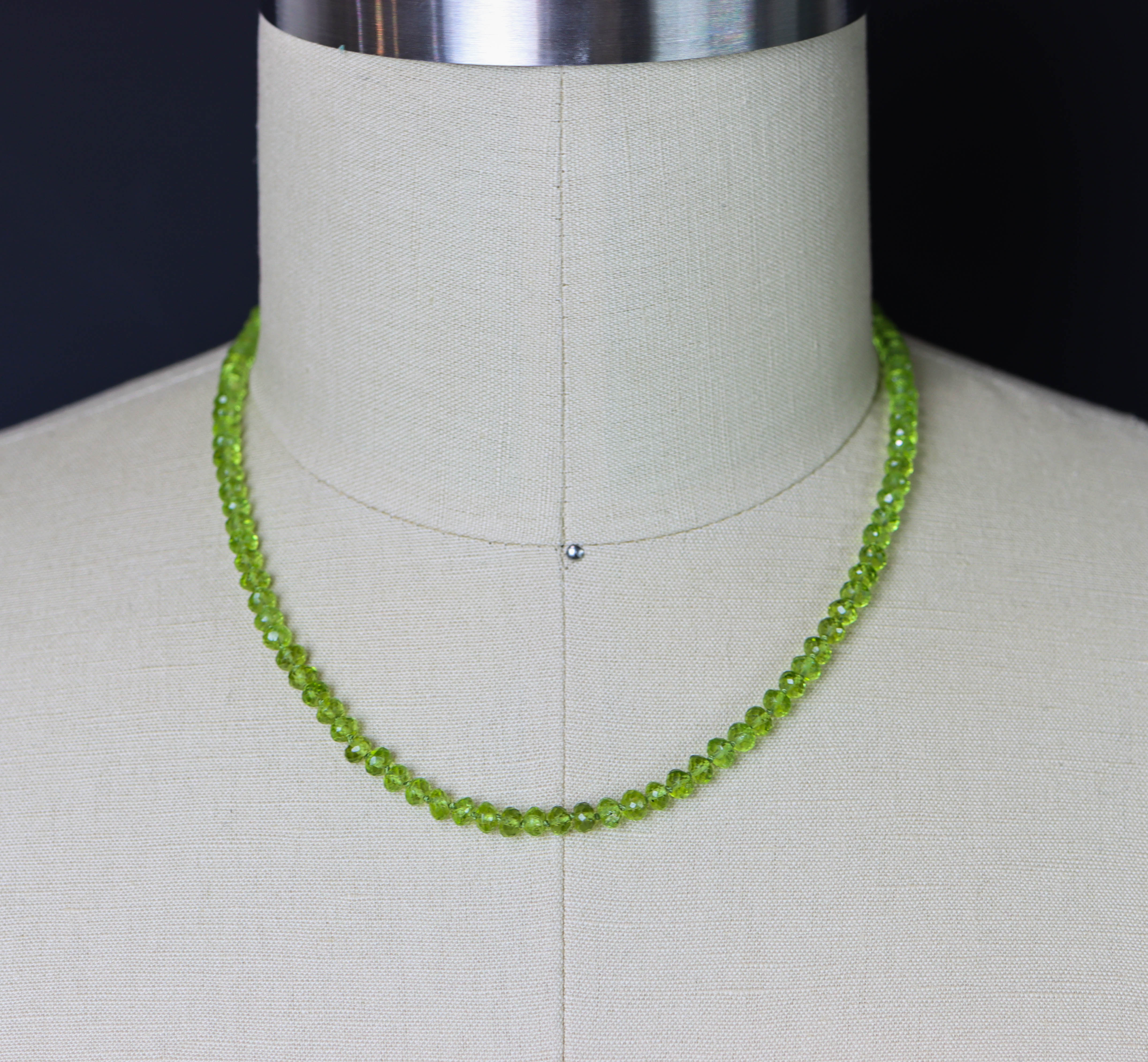 Green Peridot Hand Knotted Bead Necklace Sterling Silver