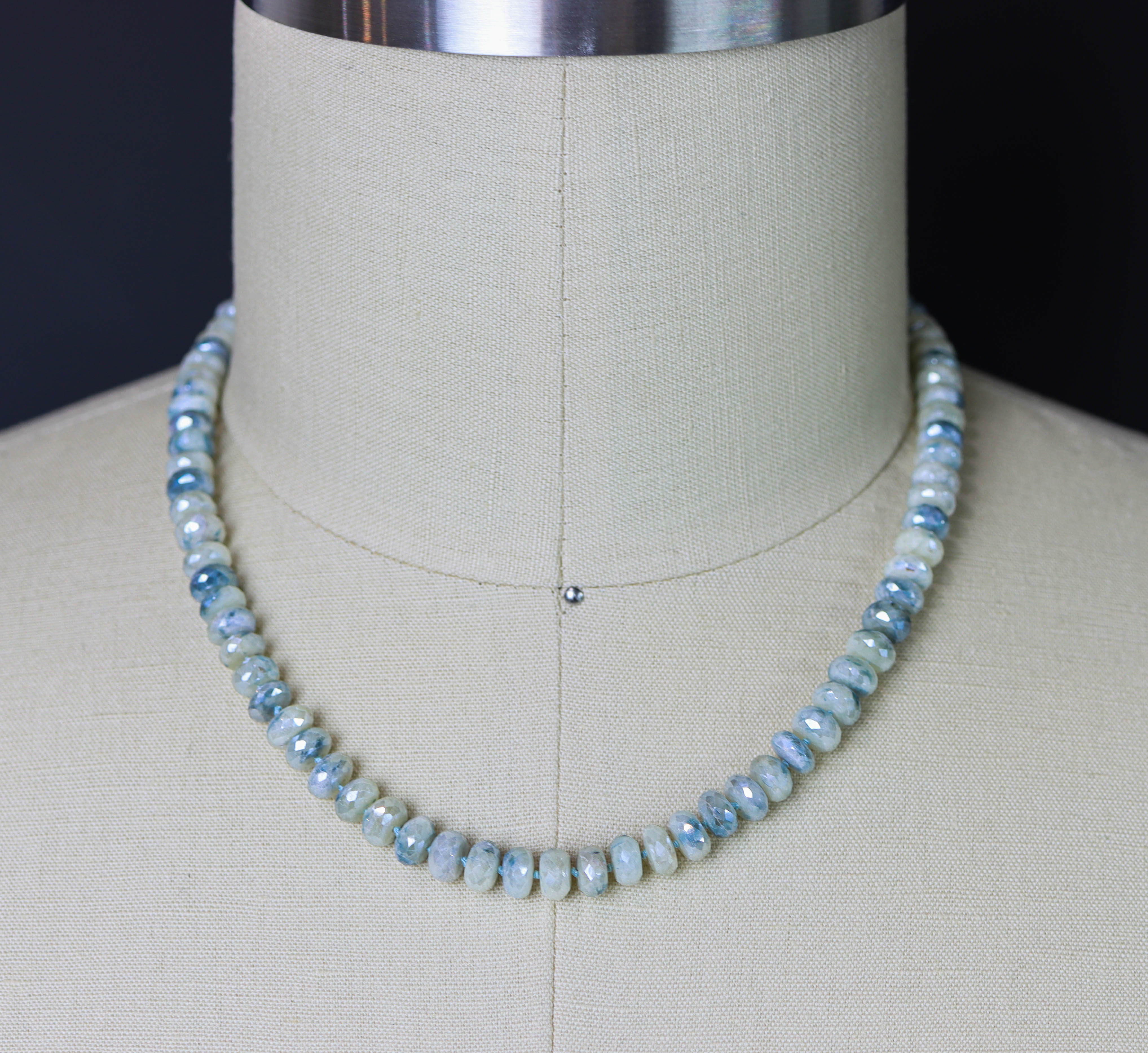 Silverite Sapphire Hand Knotted Bead Necklace Sterling Silver