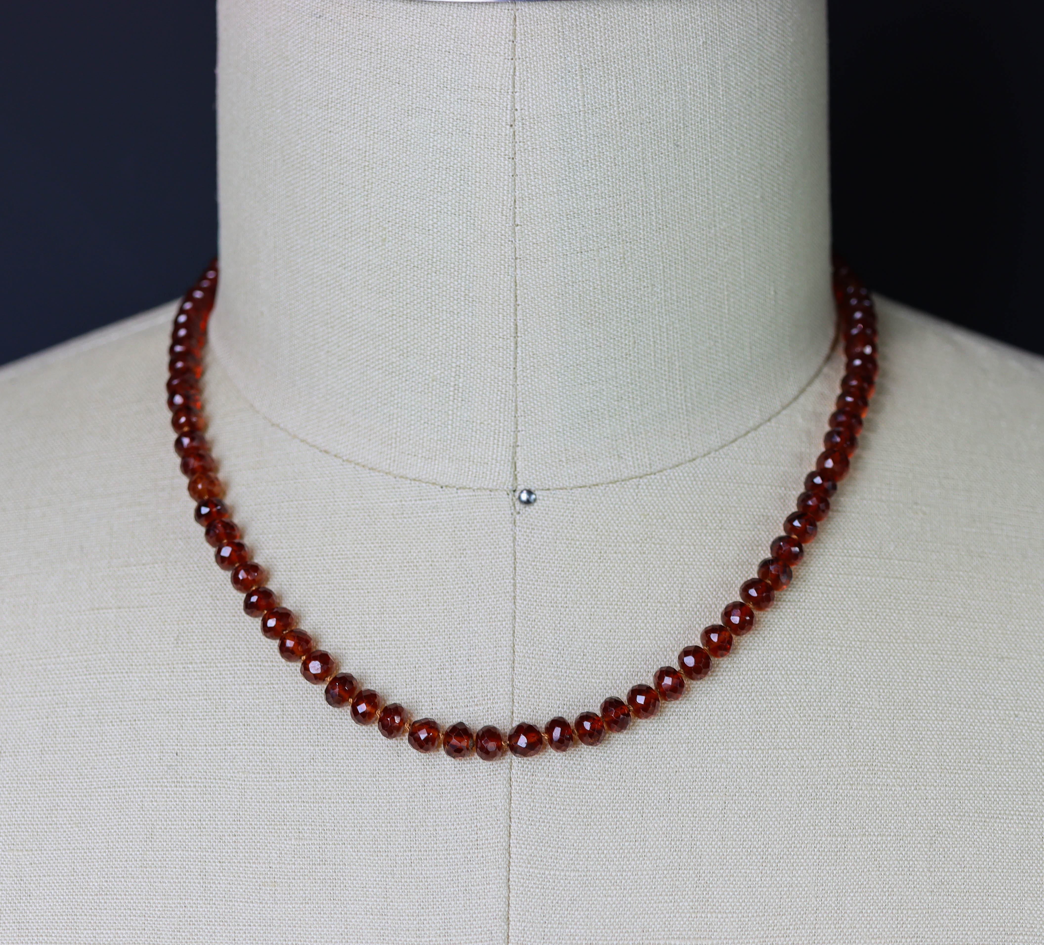 Hessonite Garnet Hand-Knotted Strand Necklace in Sterling Silver 18 inch
