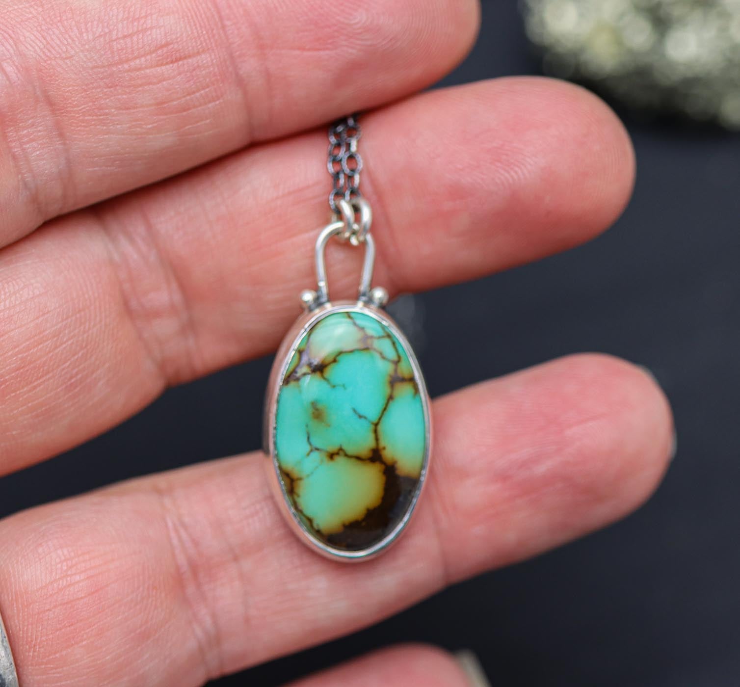 Turquoise Pendant Necklace Sterling Silver
