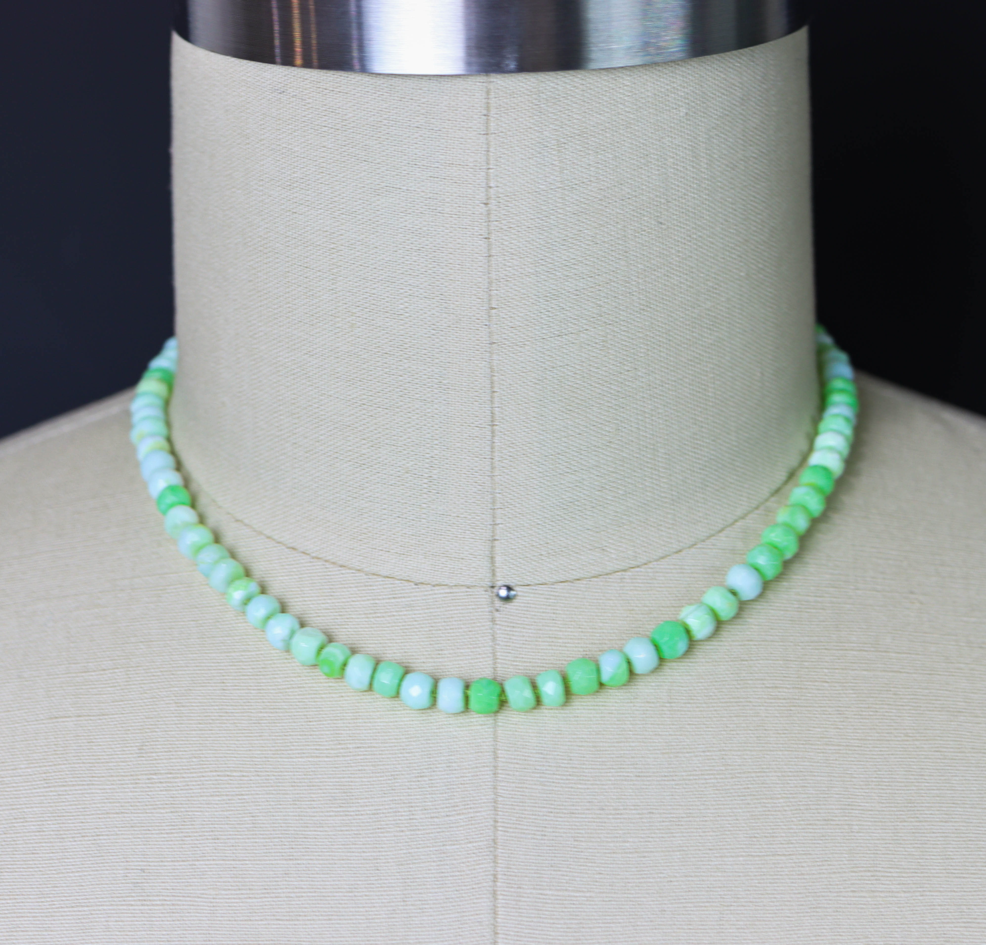 Lime Green Opal Hand Knotted Bead Necklace Sterling Silver