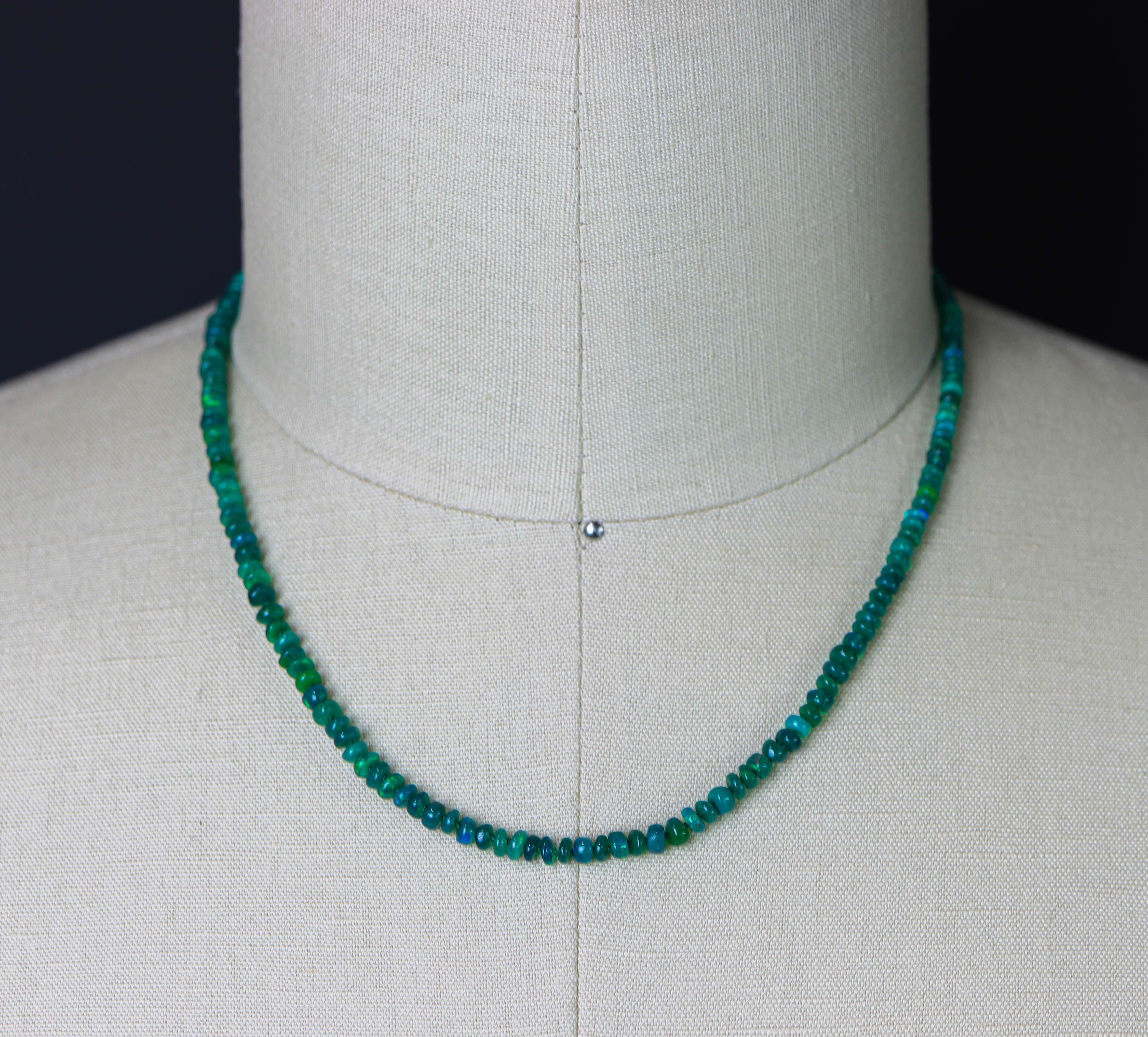 Green Opal Hand Knotted Bead Necklace Sterling Silver