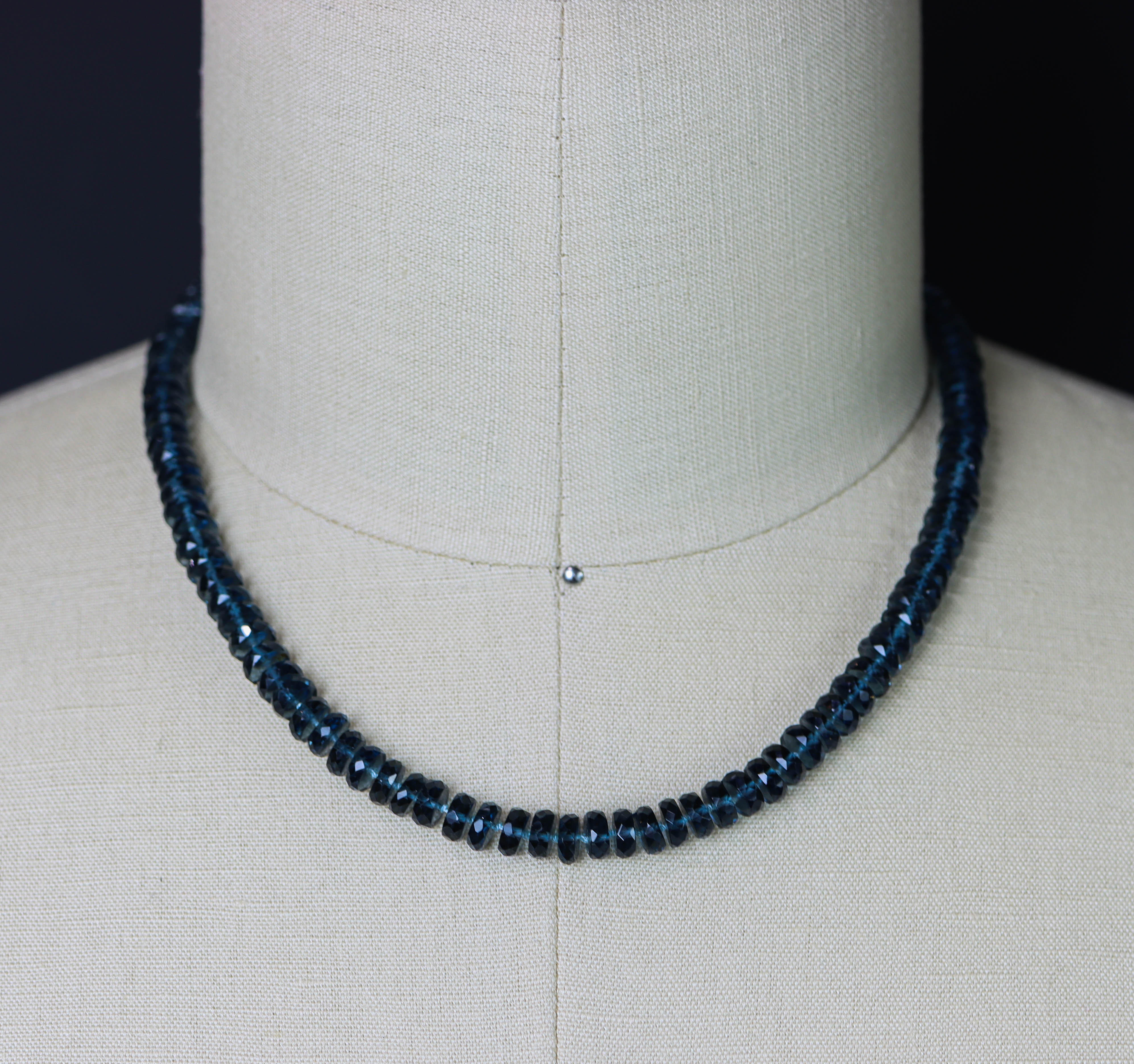 London Blue Topaz Hand Knotted Bead Necklace Sterling Silver