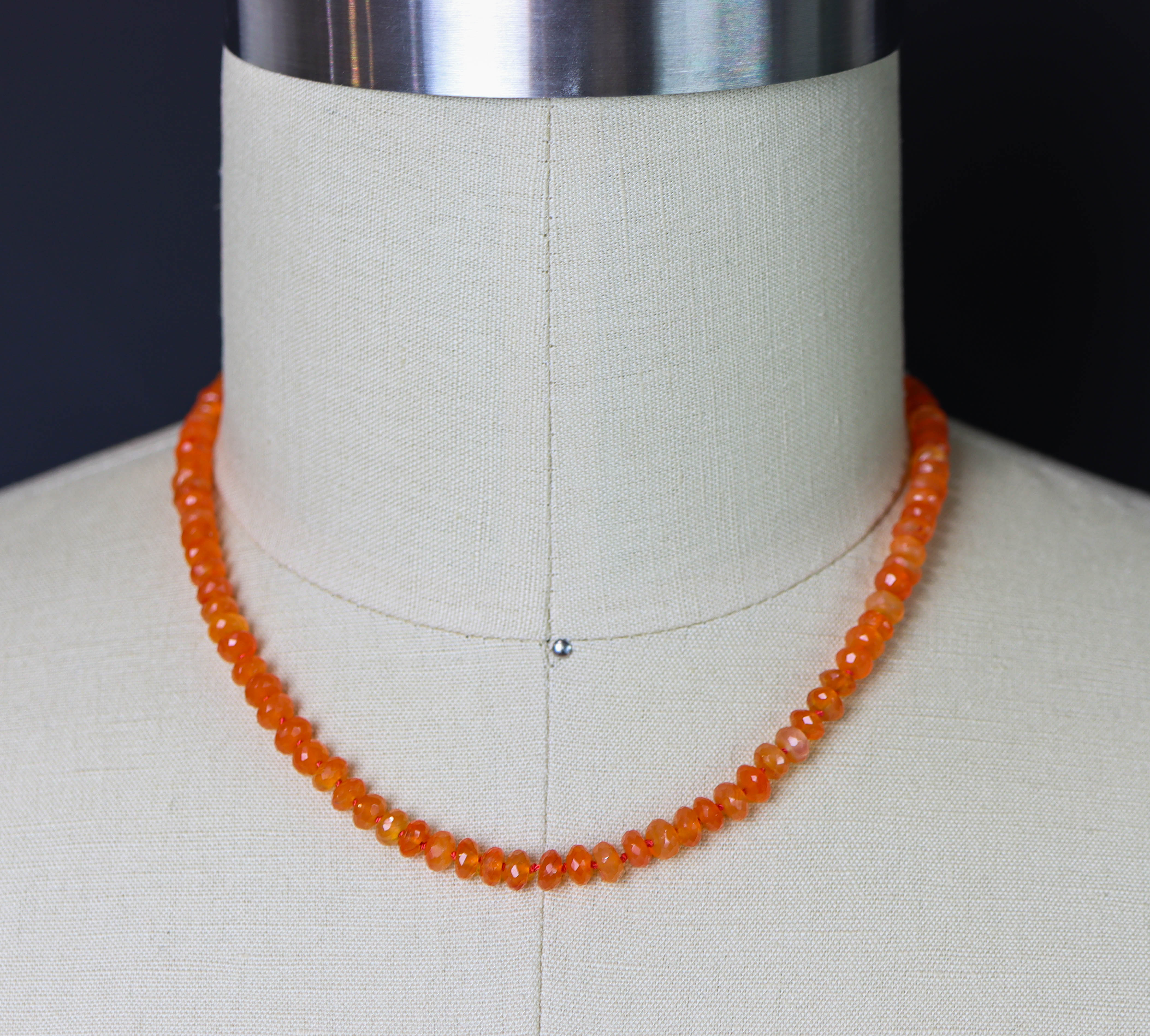 Juicy Orange Carnelian Hand Knotted Bead Necklace Sterling Silver