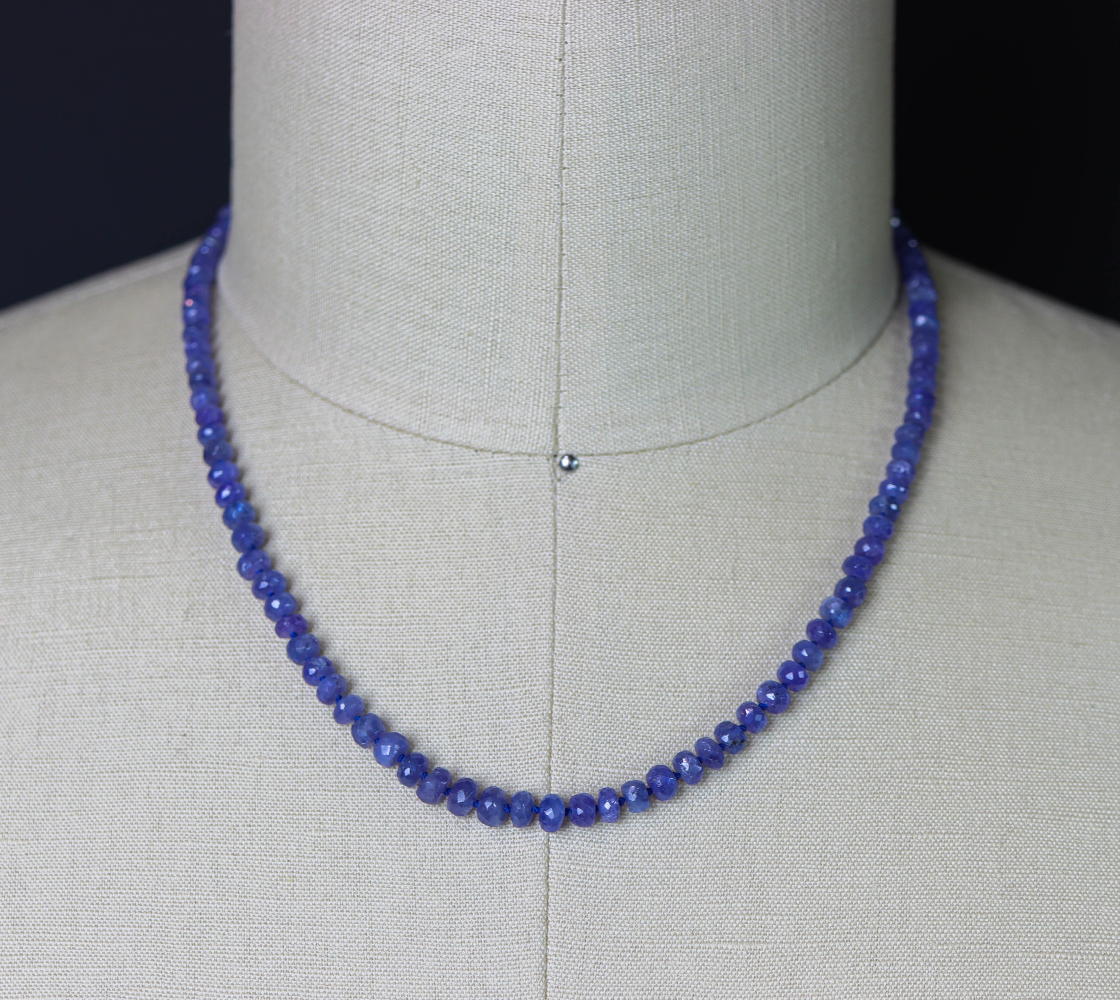 Tanzanite Hand Knotted Bead Necklace Sterling Silver