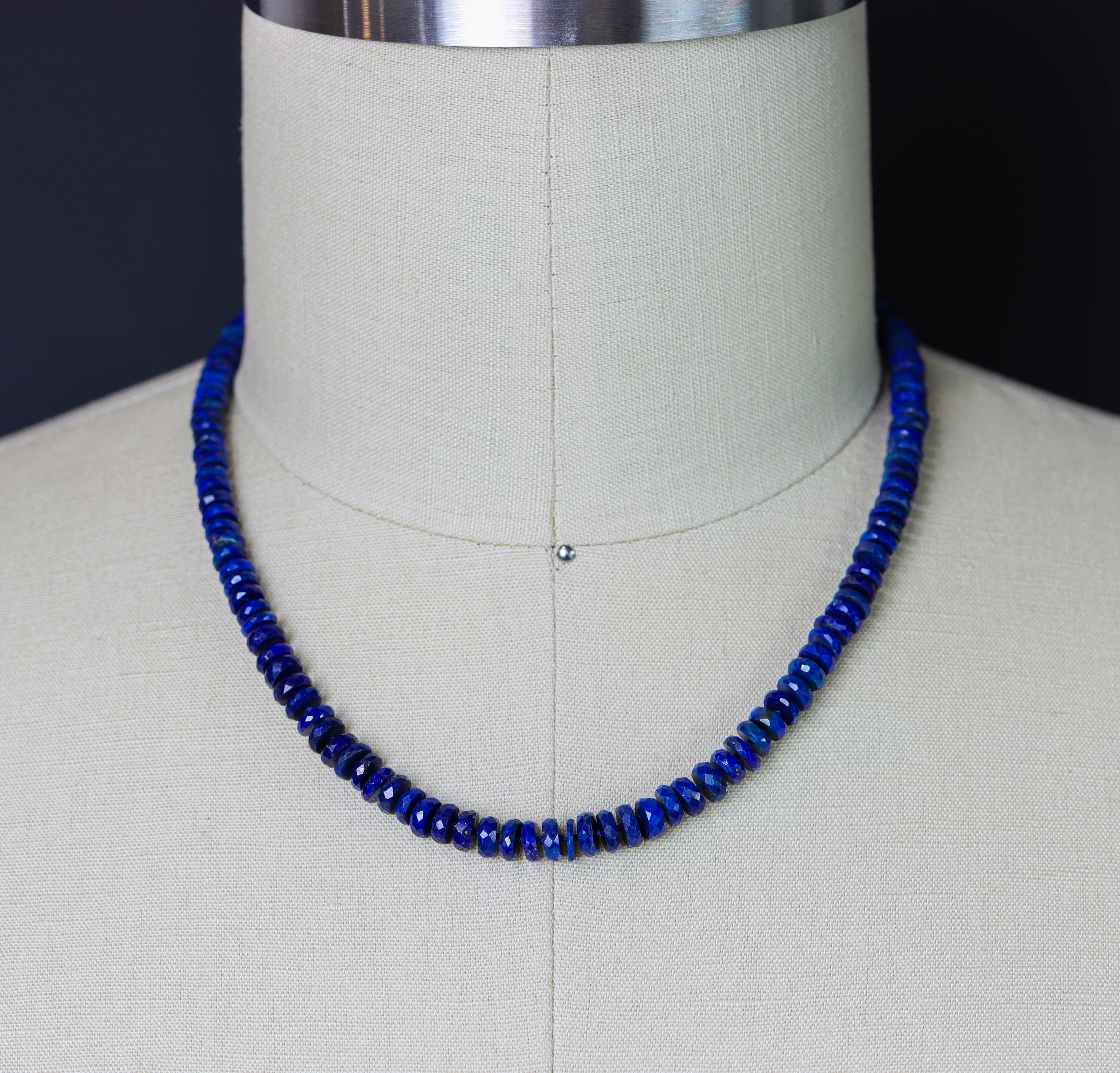 Blue Lapis Hand Knotted Bead Necklace Sterling Silver