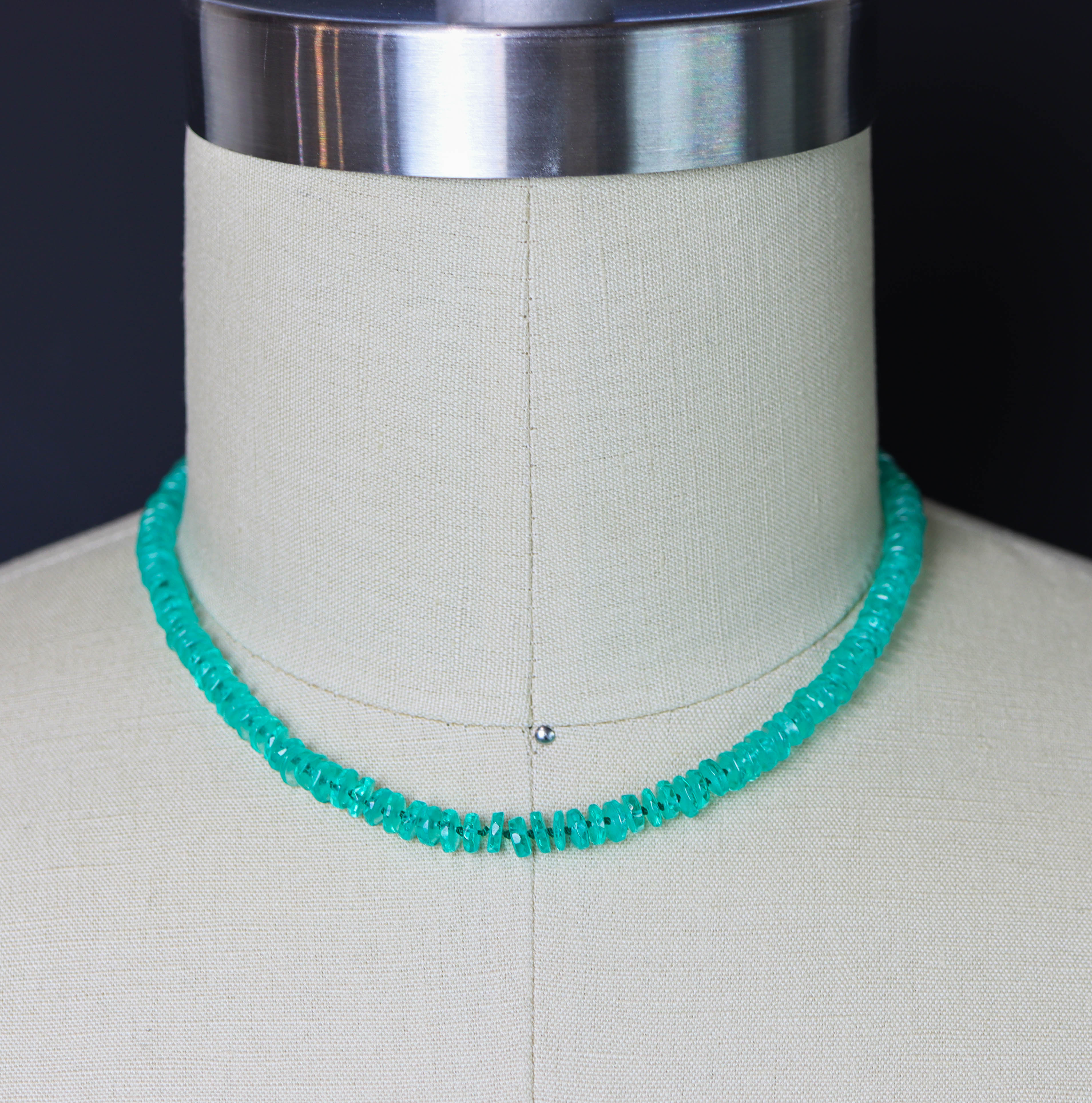 Blue Green Fluorite Hand Knotted Bead Necklace Sterling Silver