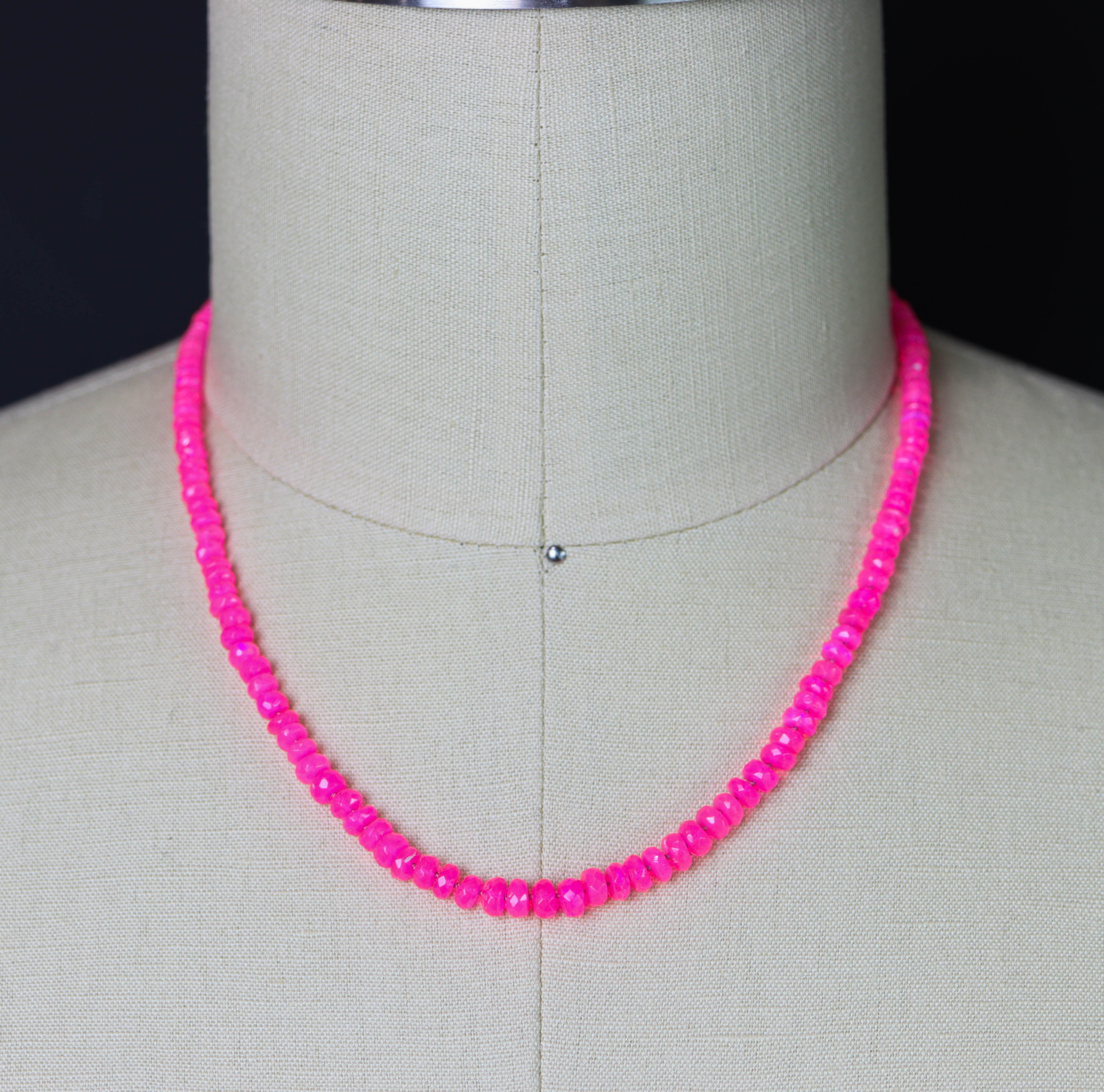 Hot Pink Opal Hand Knotted Bead Necklace Sterling Silver