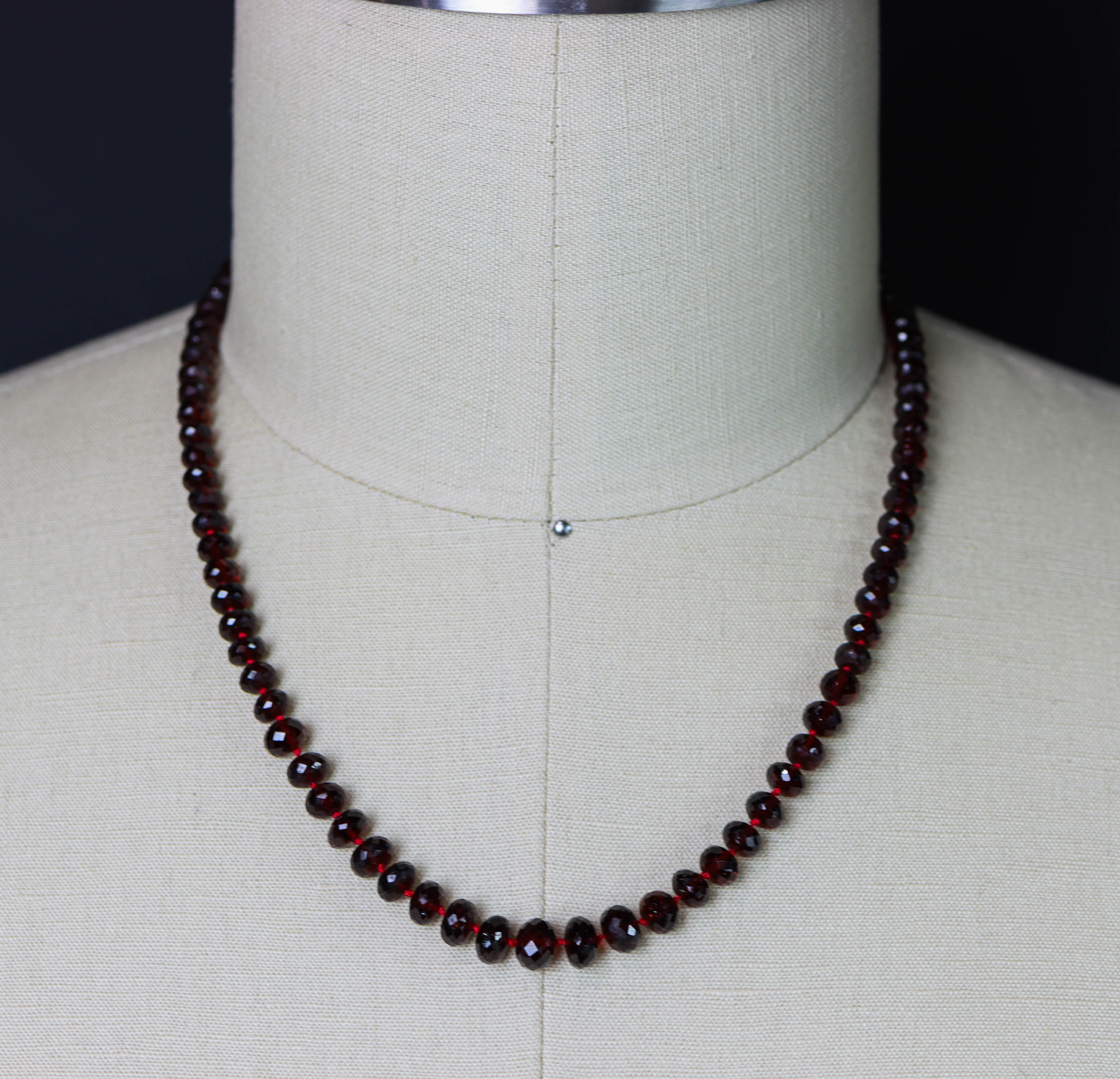 Red Garnet Hand Knotted Bead Necklace Sterling Silver