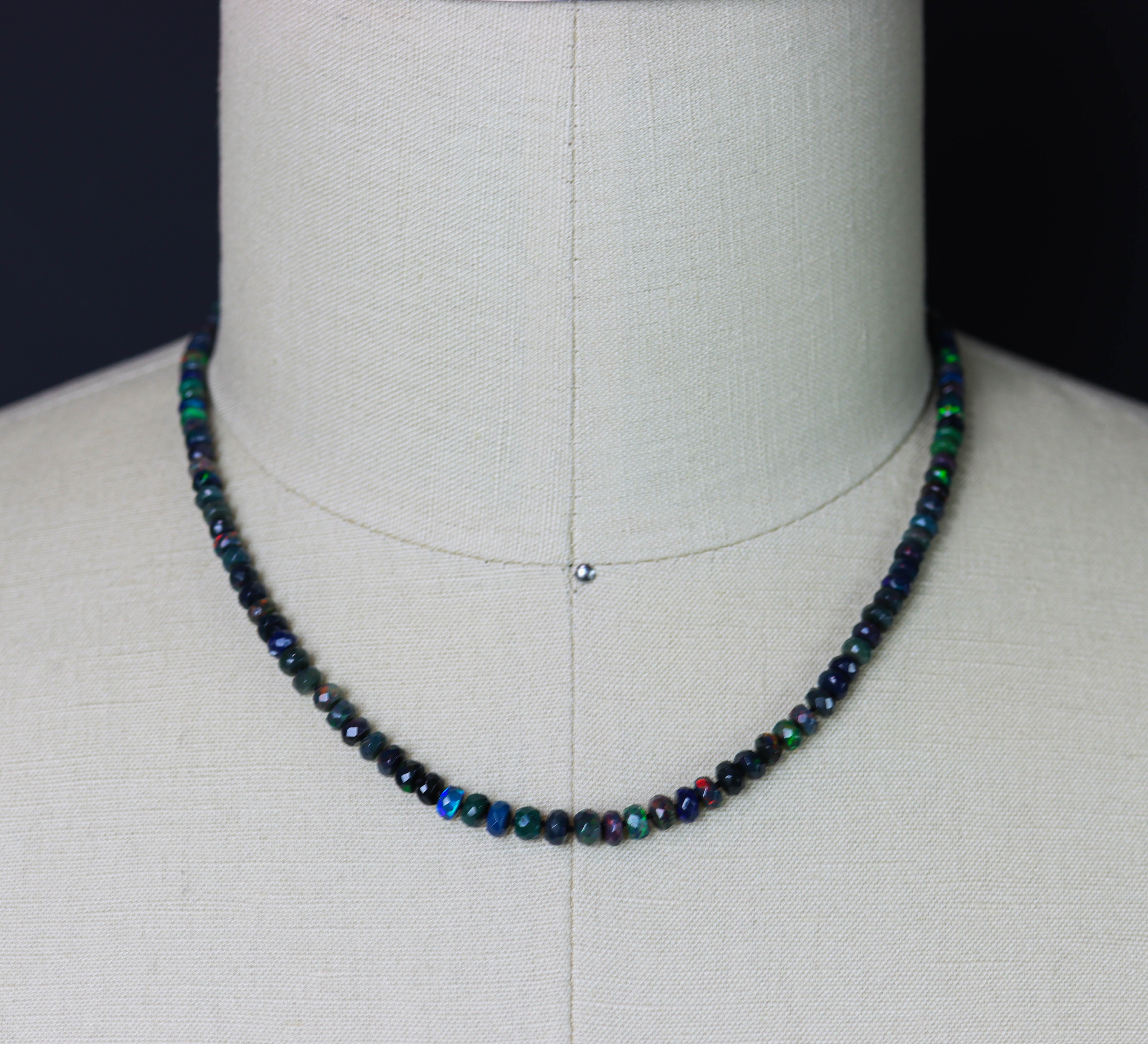 Black Opal Hand Knotted Bead Necklace Sterling Silver
