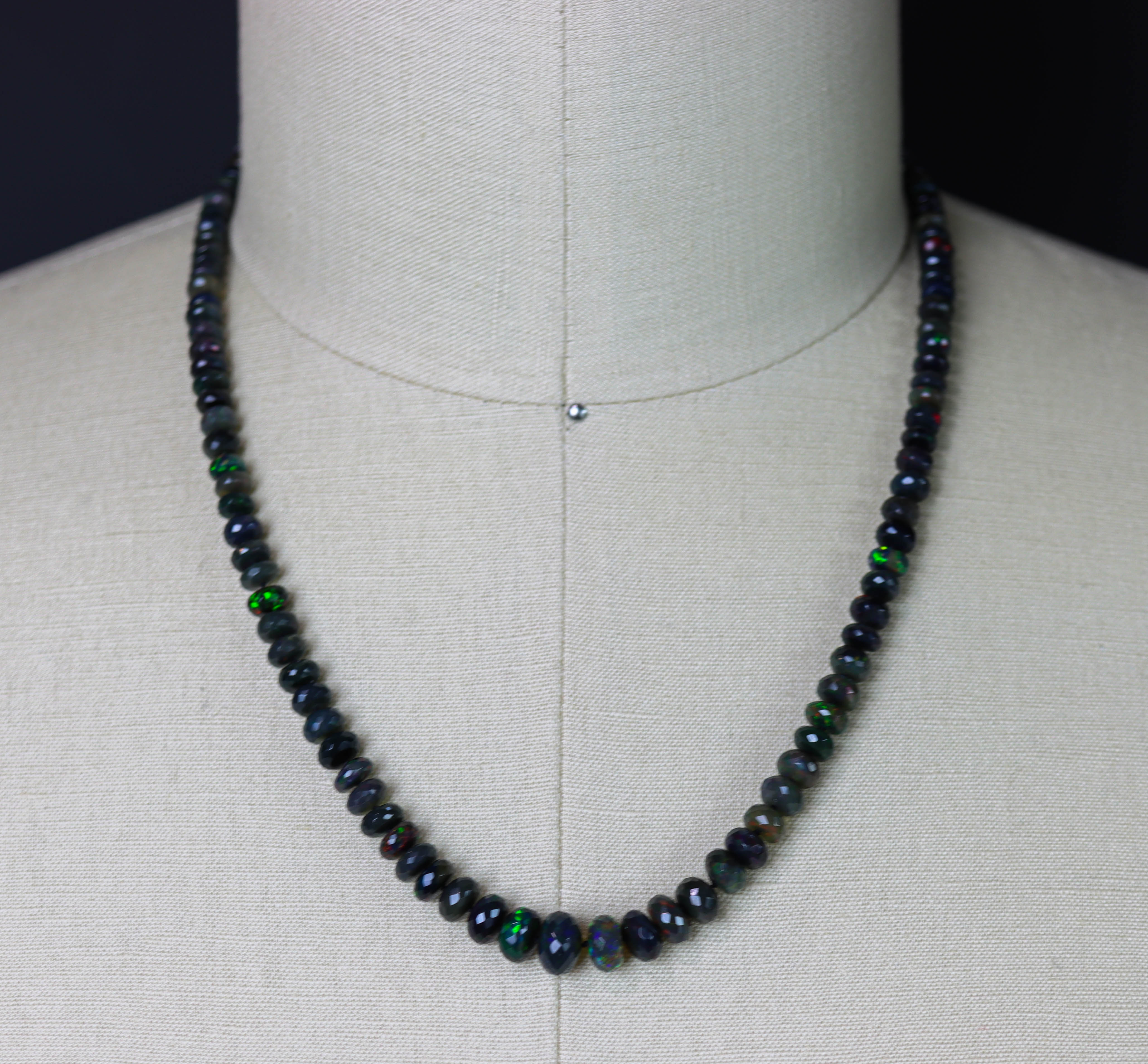 Black Opal Hand Knotted Bead Necklace Sterling Silver