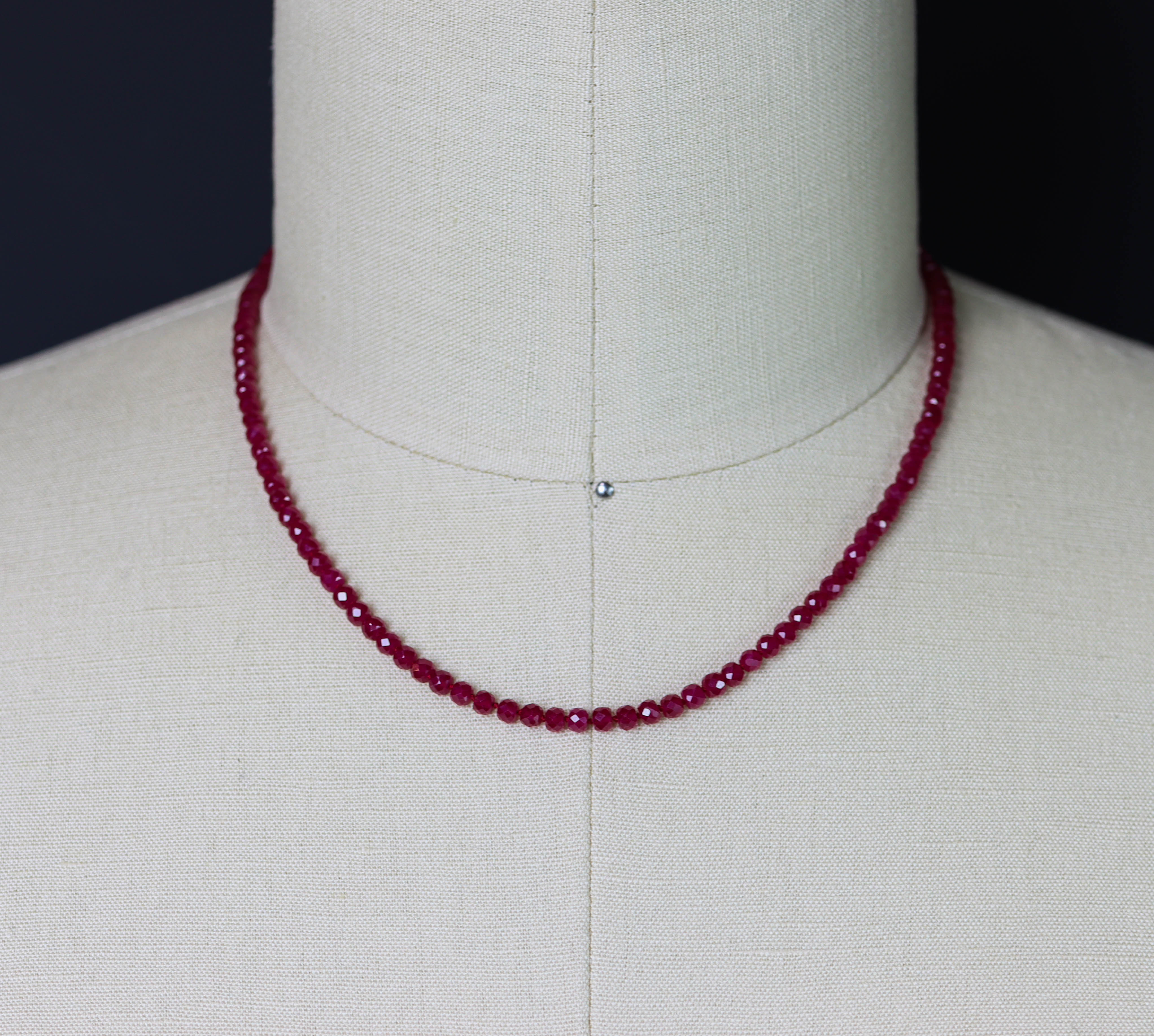 Red Ruby Hand Knotted Bead Necklace Sterling Silver