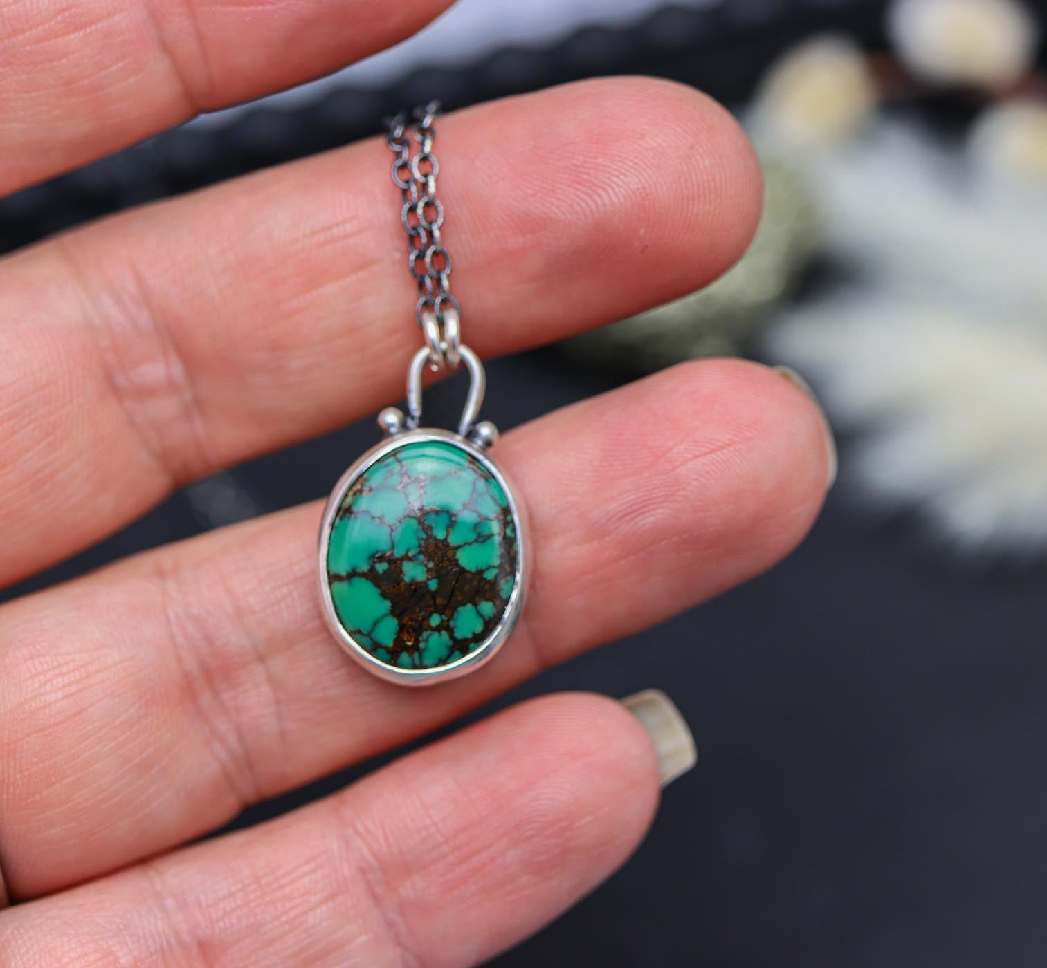 Turquoise Pendant Necklace Sterling Silver