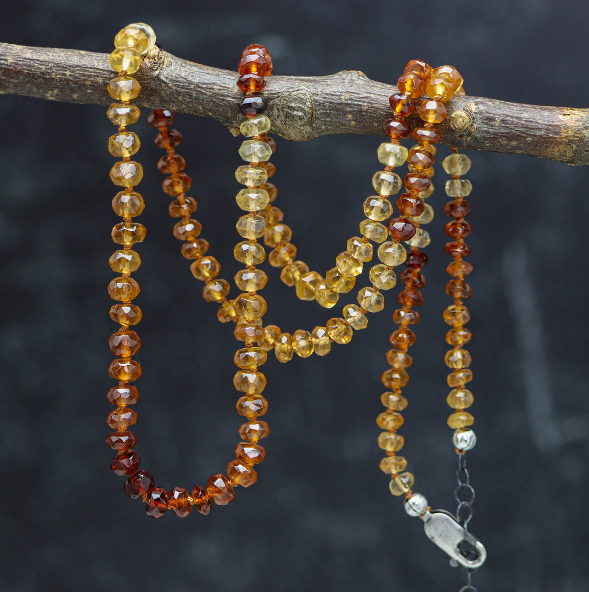 Hessonite Garnet Hand-Knotted Strand Necklace in Sterling Silver