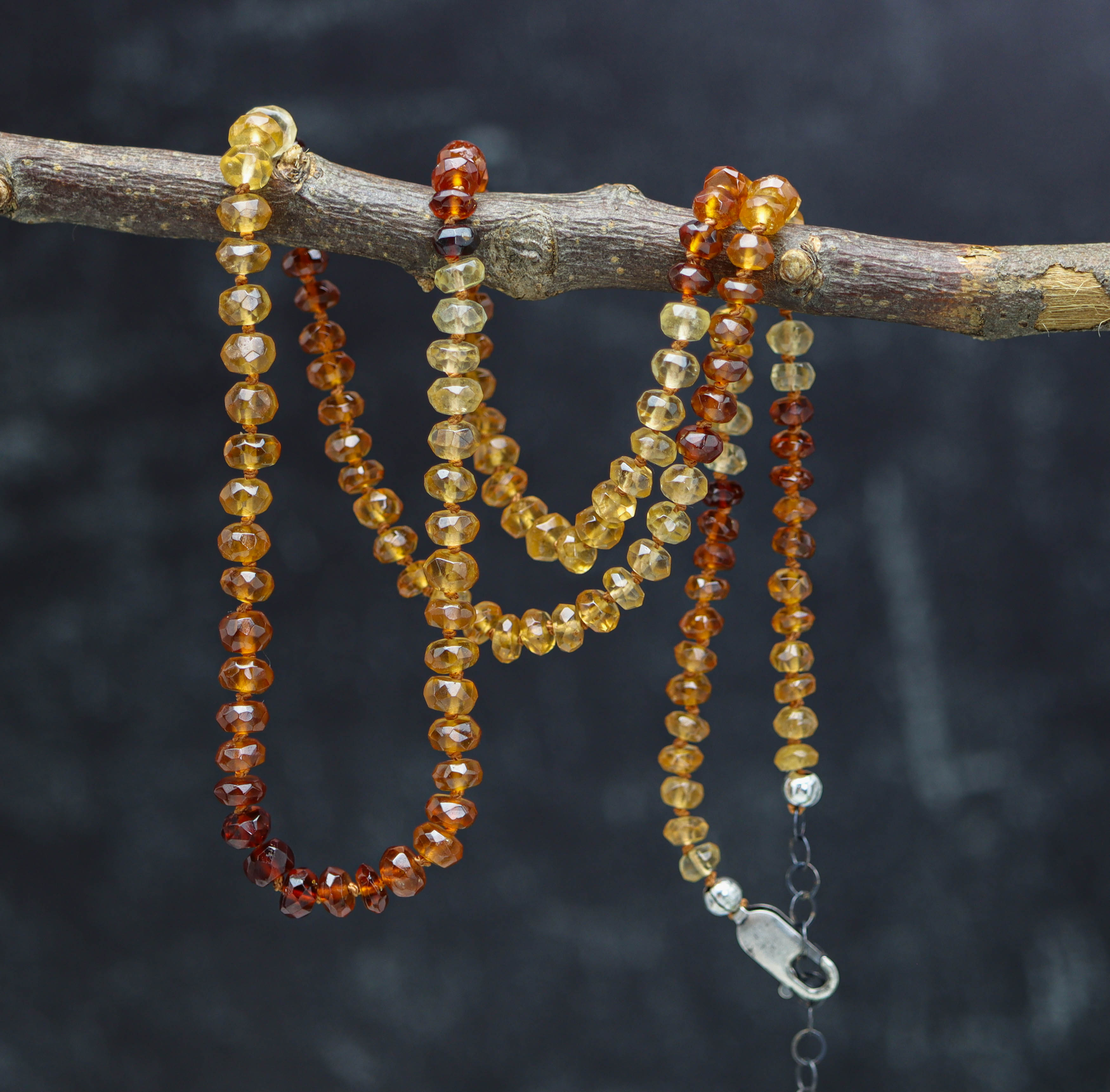 Hessonite Garnet Hand-Knotted Strand Necklace in Sterling Silver