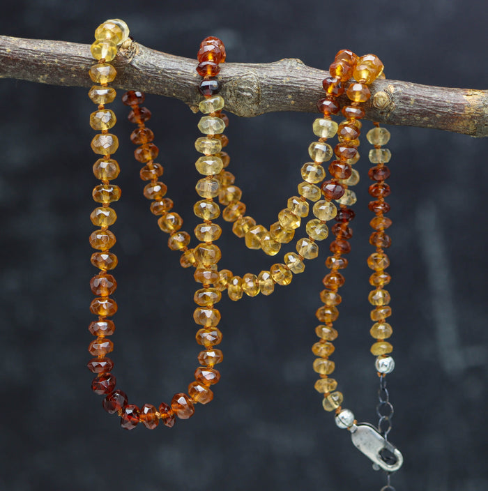 Hessonite Garnet Hand-Knotted Strand Necklace in Sterling Silver
