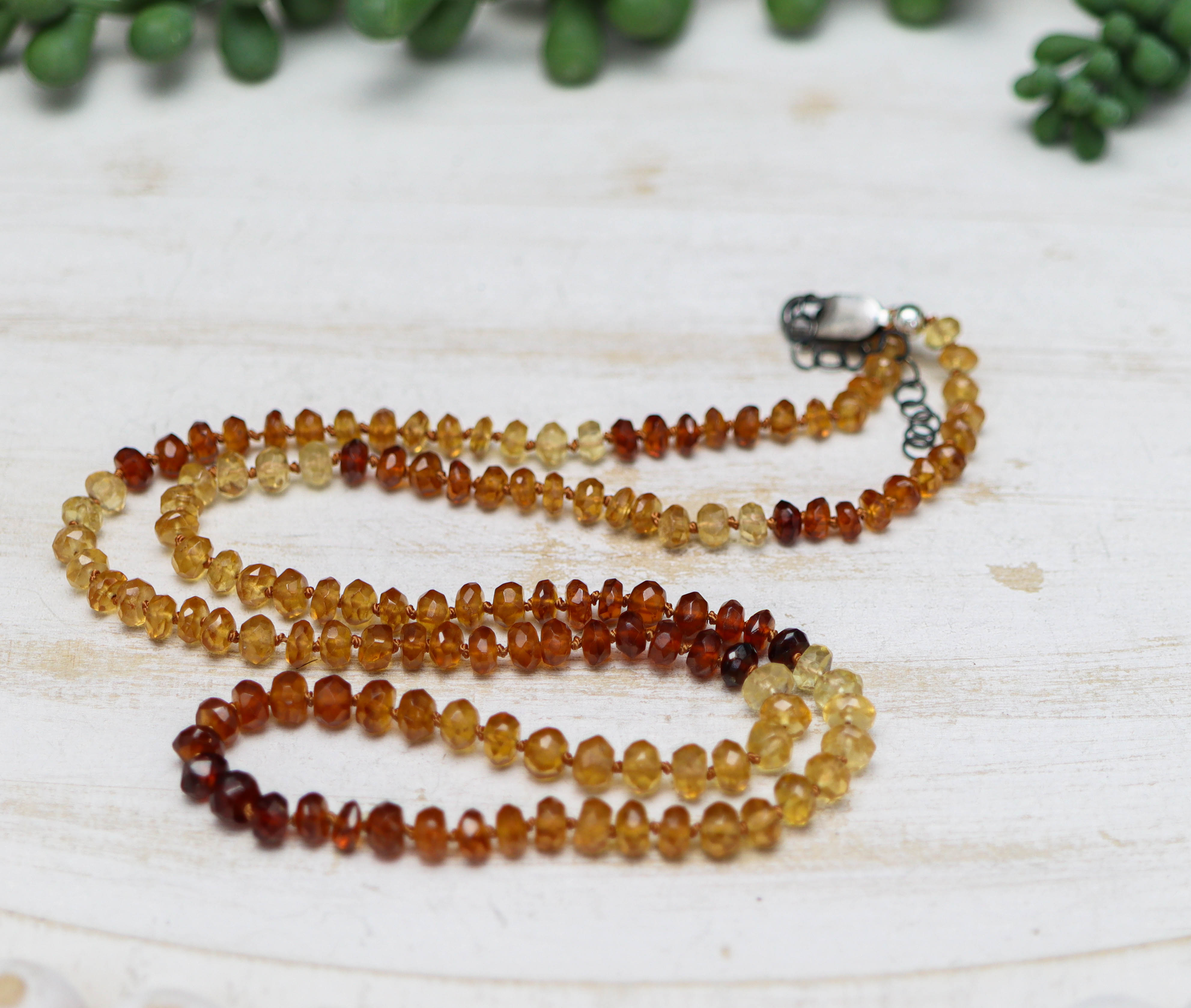 Hessonite Garnet Hand-Knotted Strand Necklace in Sterling Silver