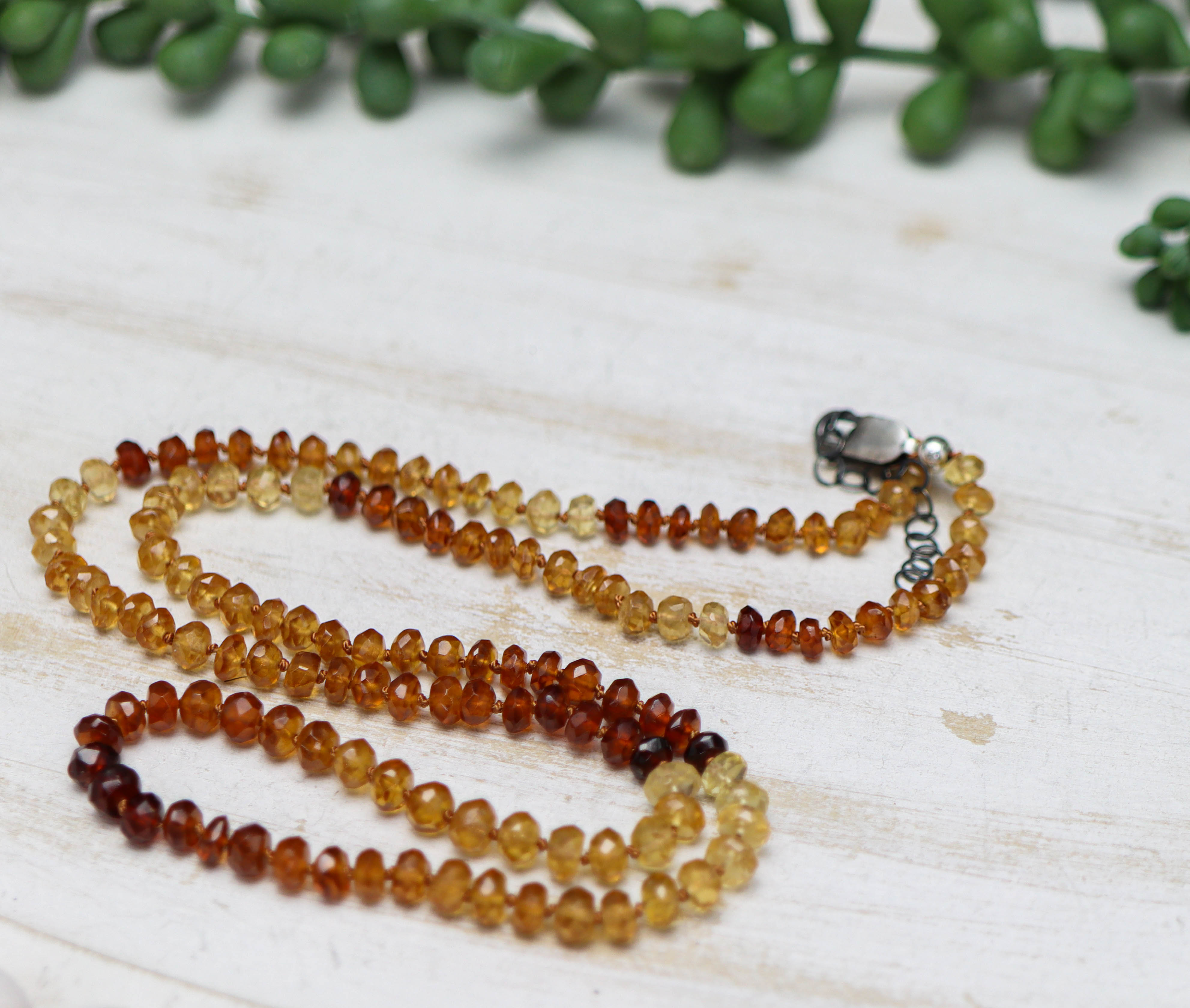 Hessonite Garnet Hand-Knotted Strand Necklace in Sterling Silver