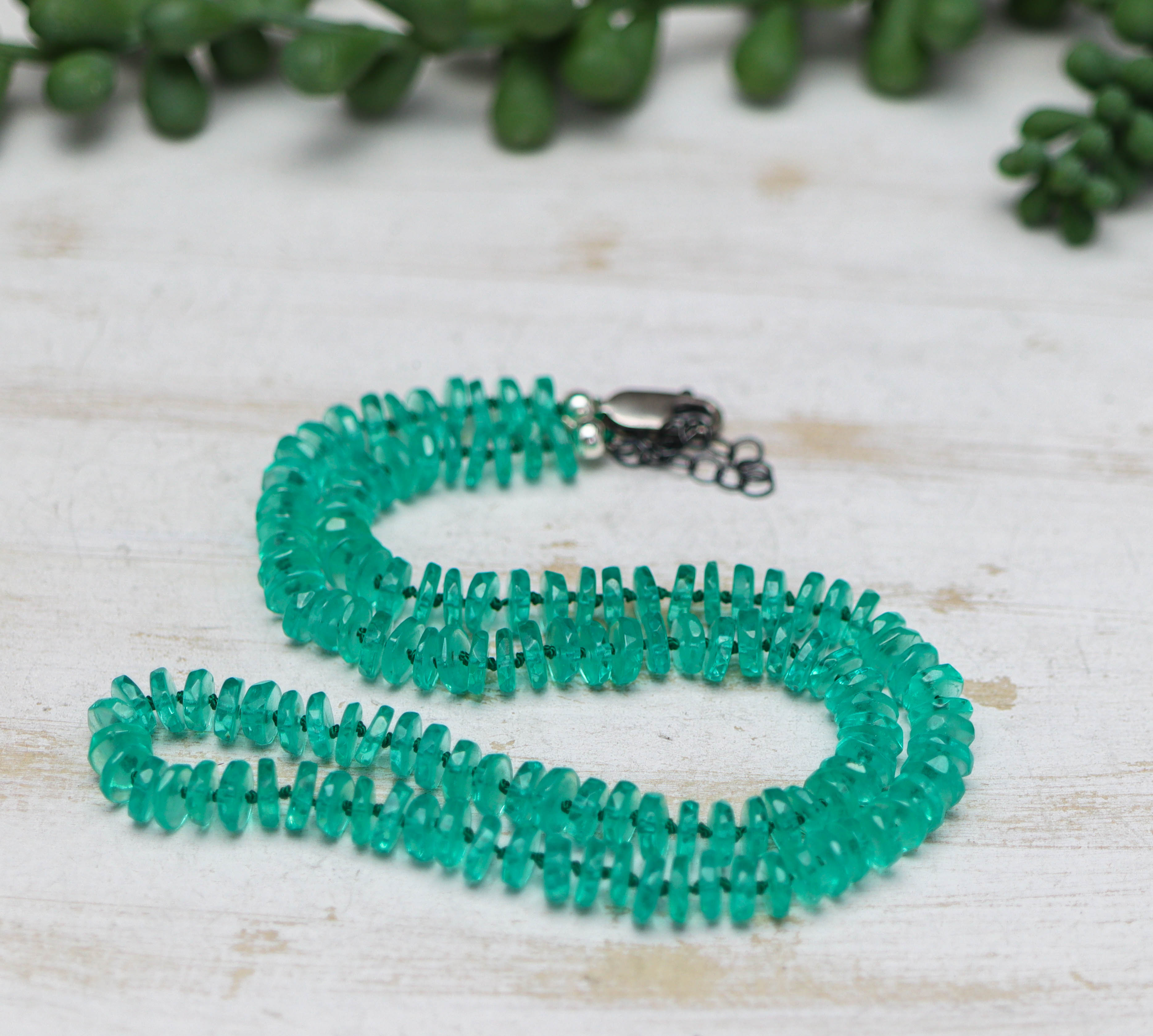 Blue Green Fluorite Hand Knotted Bead Necklace Sterling Silver
