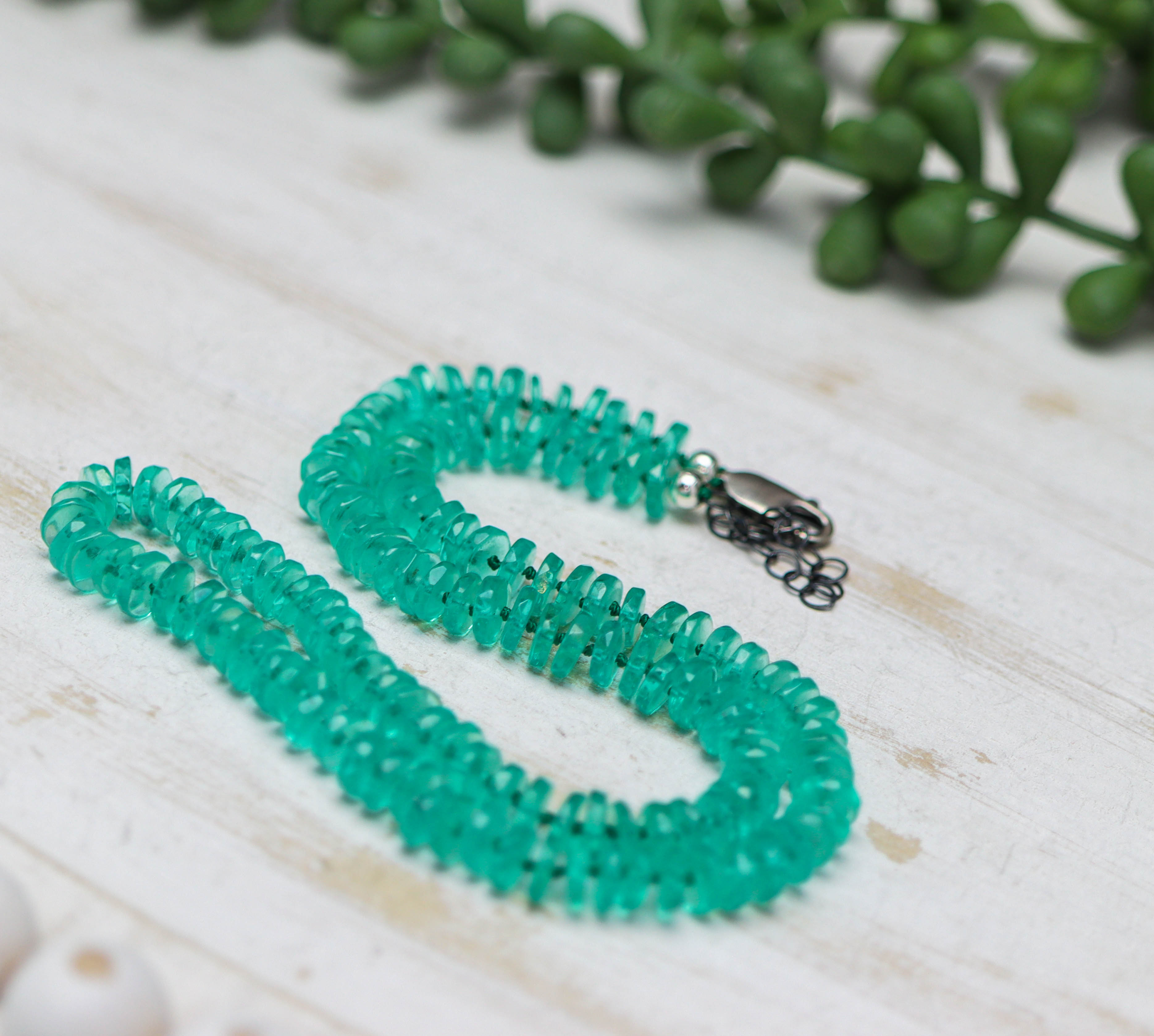 Blue Green Fluorite Hand Knotted Bead Necklace Sterling Silver