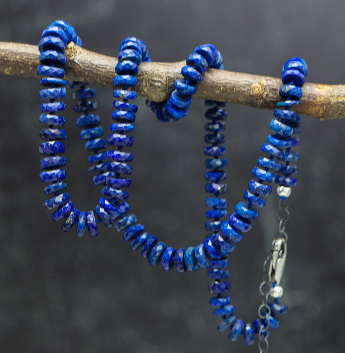 Blue Lapis Hand Knotted Bead Necklace Sterling Silver