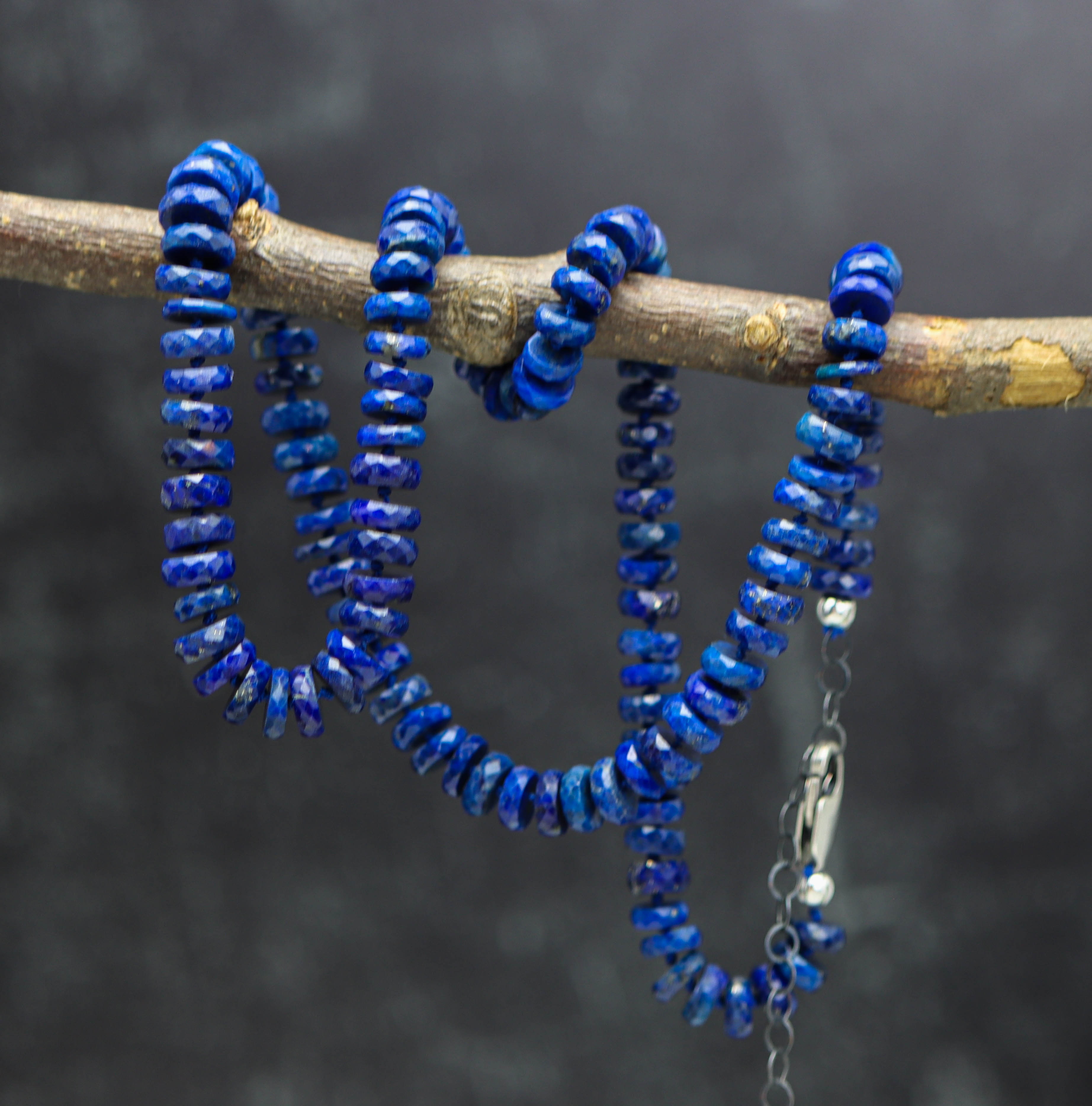 Blue Lapis Hand Knotted Bead Necklace Sterling Silver