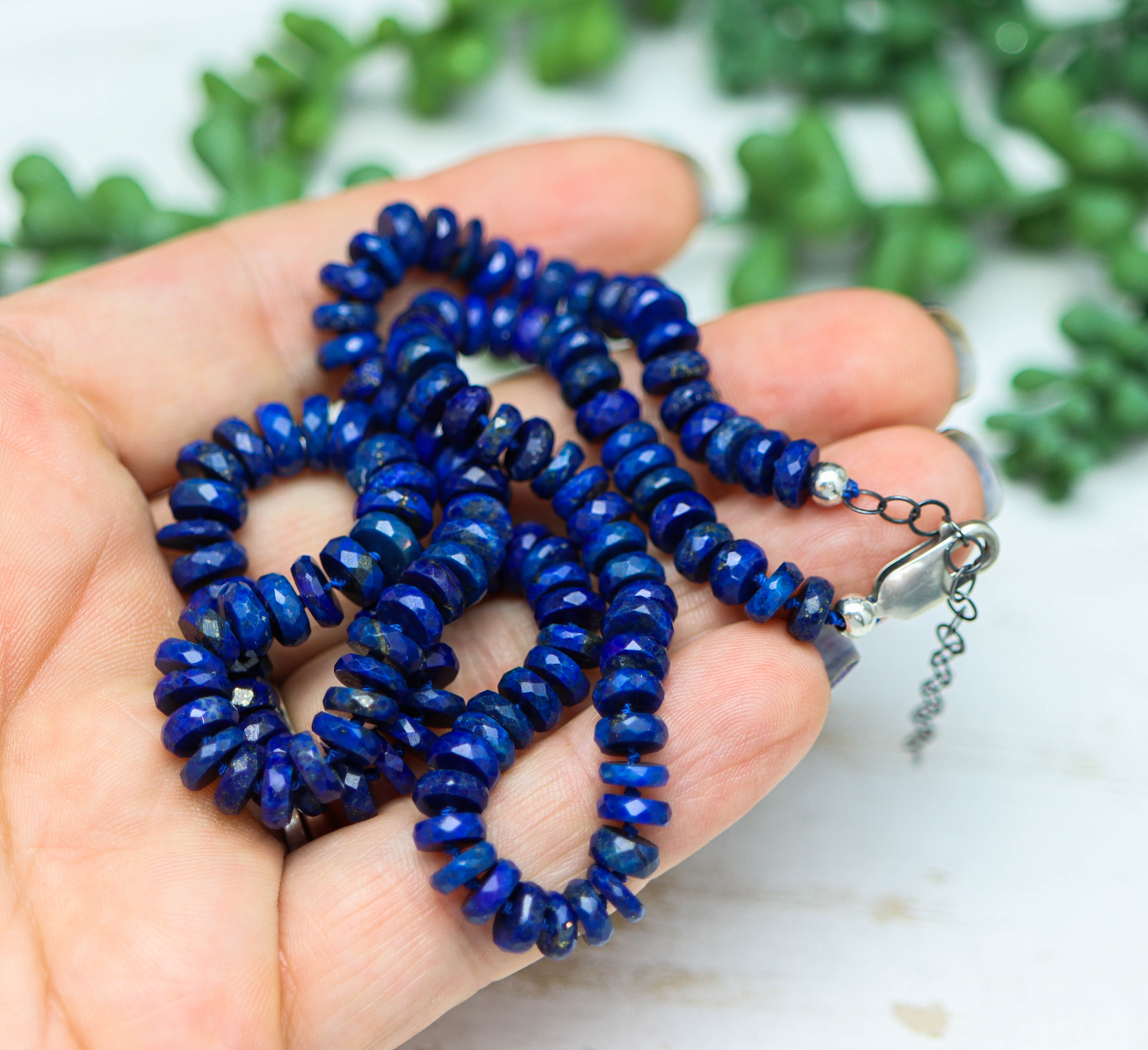 Blue Lapis Hand Knotted Bead Necklace Sterling Silver