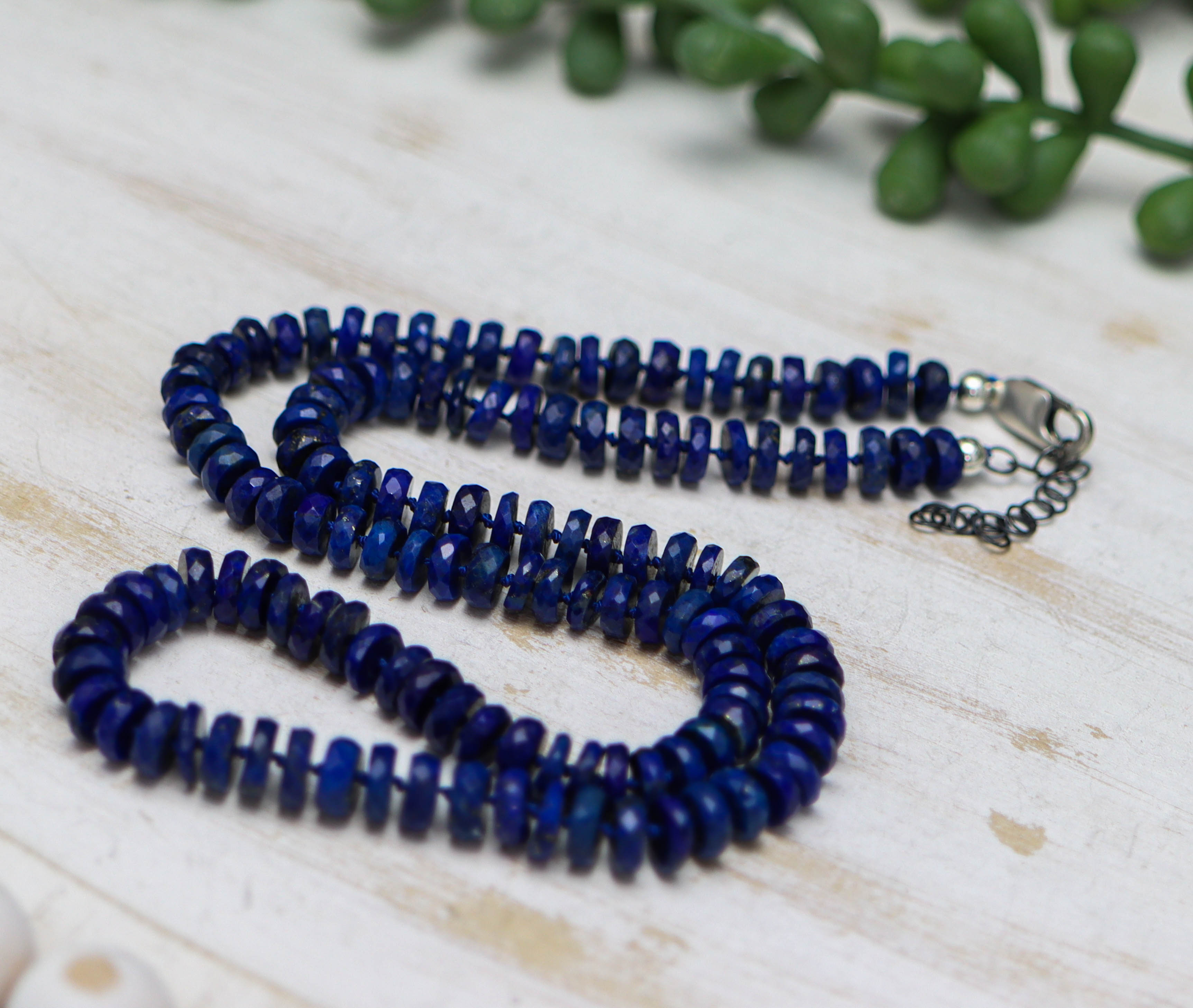 Blue Lapis Hand Knotted Bead Necklace Sterling Silver