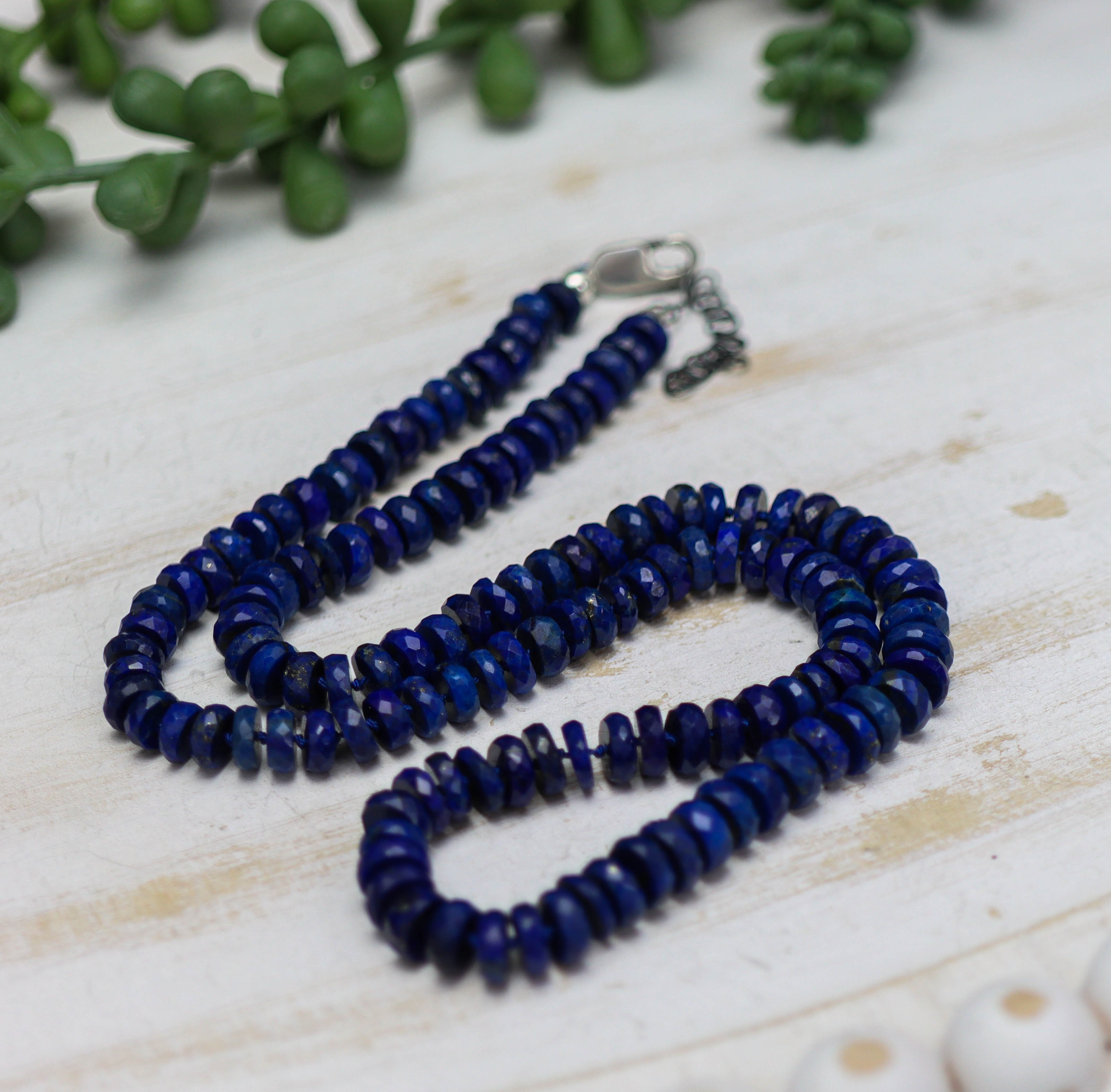 Blue Lapis Hand Knotted Bead Necklace Sterling Silver
