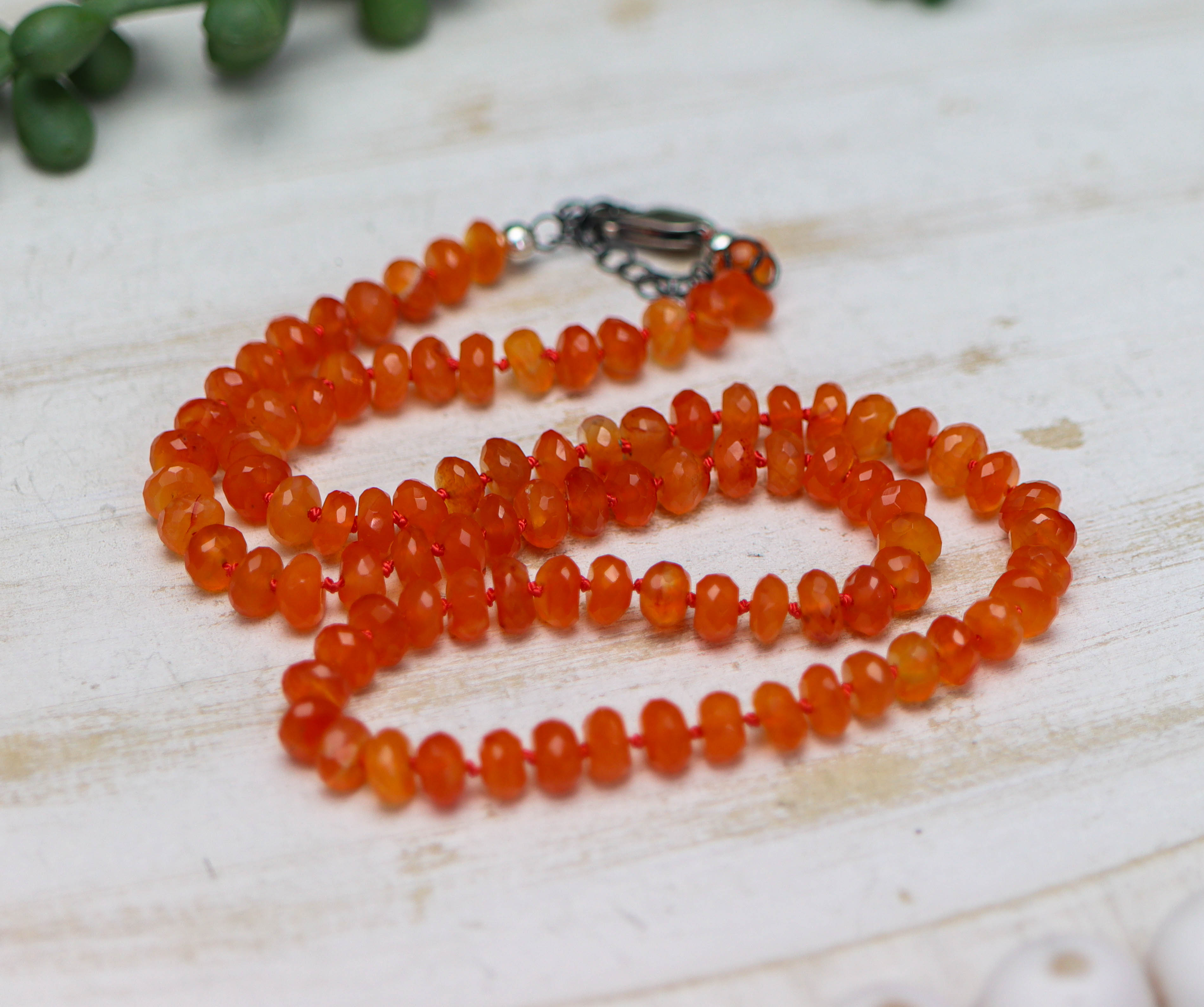 Juicy Orange Carnelian Hand Knotted Bead Necklace Sterling Silver