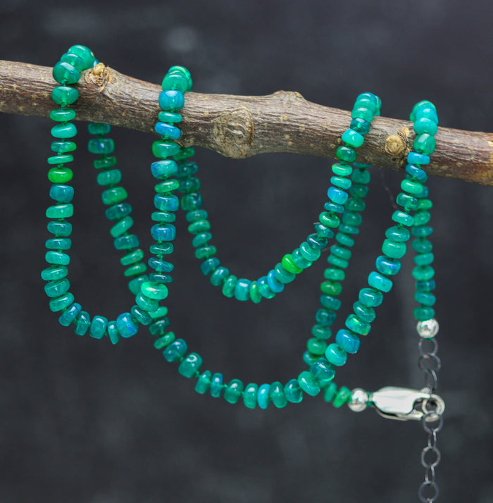 Green Opal Hand Knotted Bead Necklace Sterling Silver