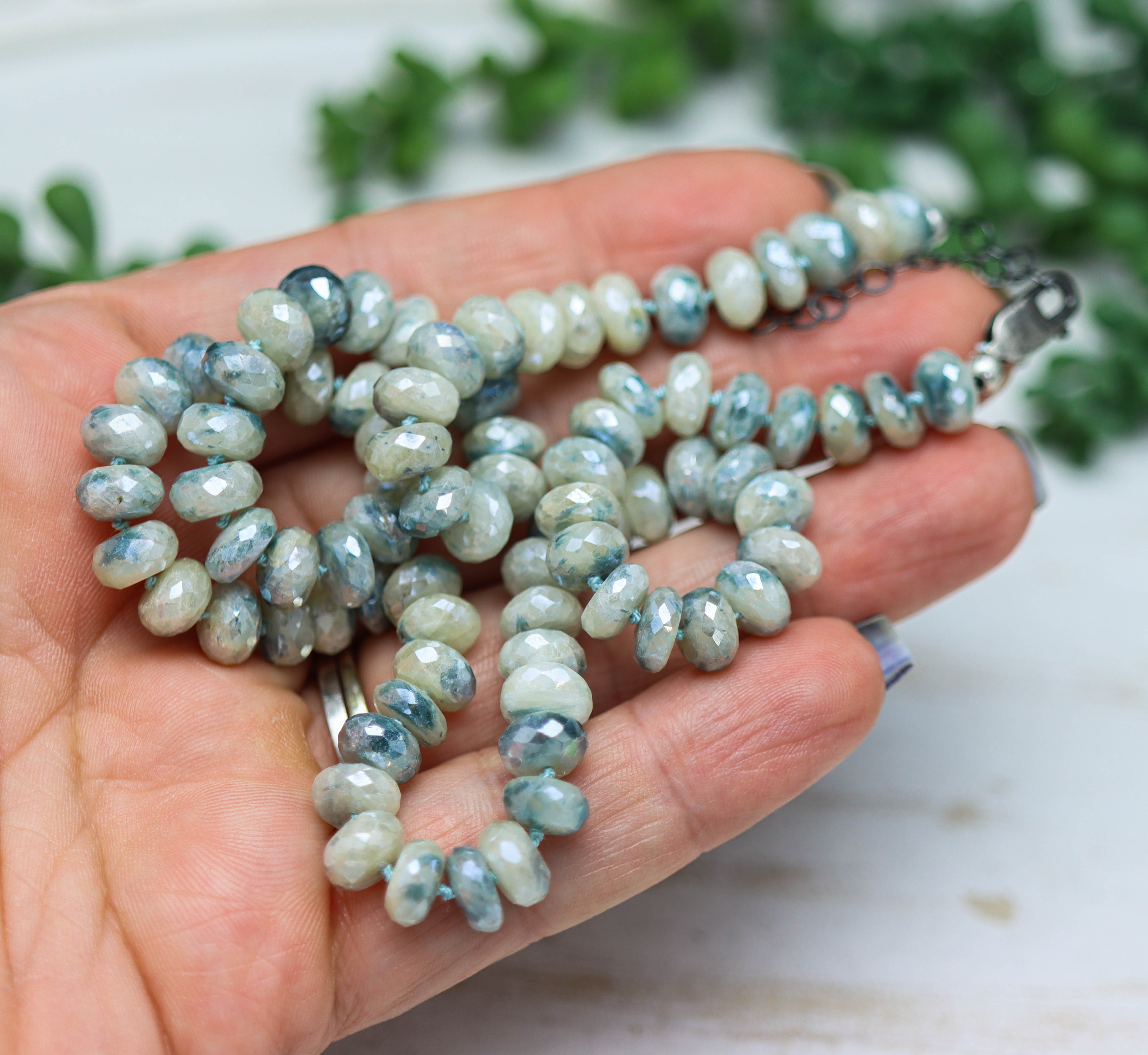 Silverite Sapphire Hand Knotted Bead Necklace Sterling Silver
