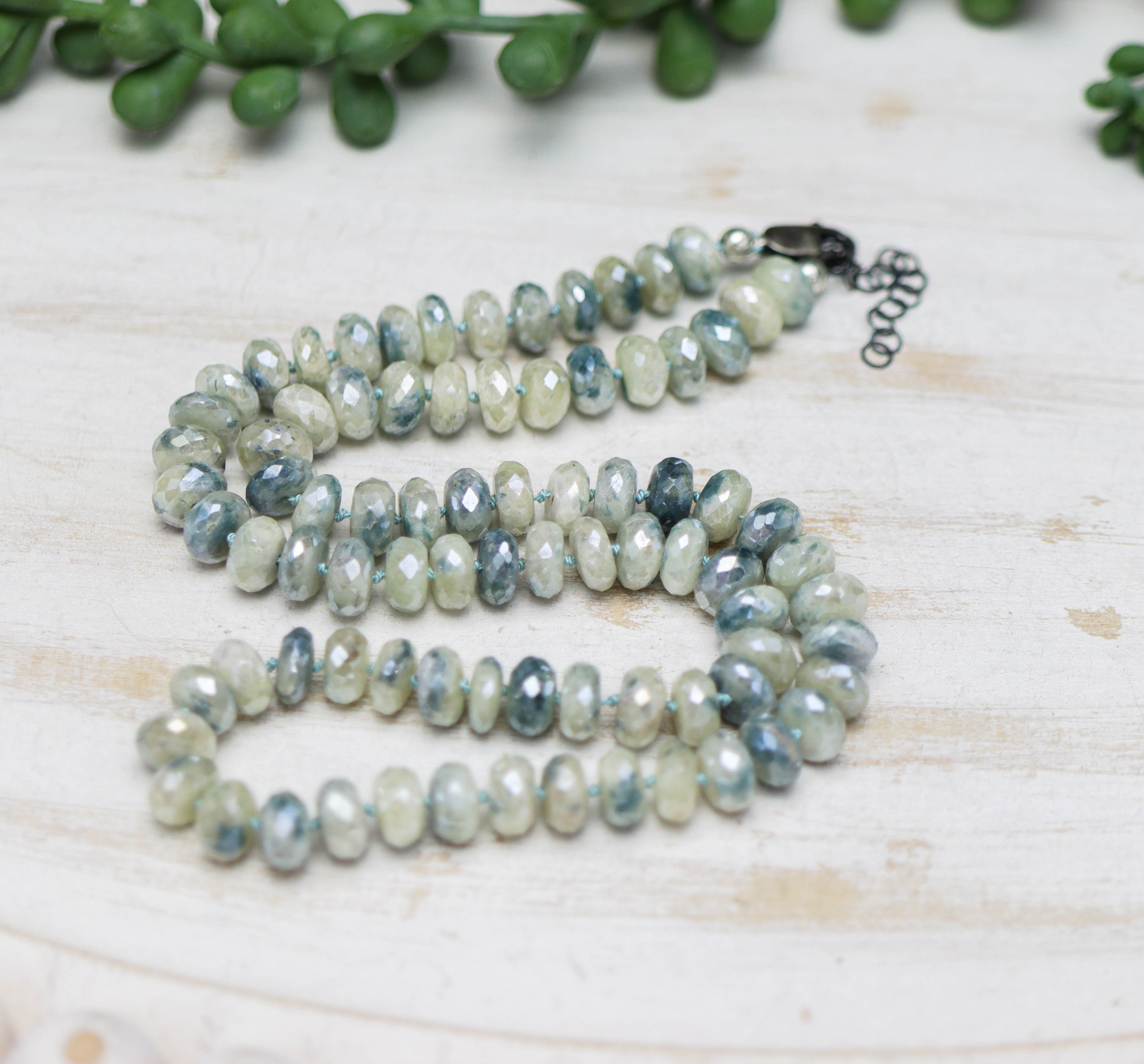 Silverite Sapphire Hand Knotted Bead Necklace Sterling Silver
