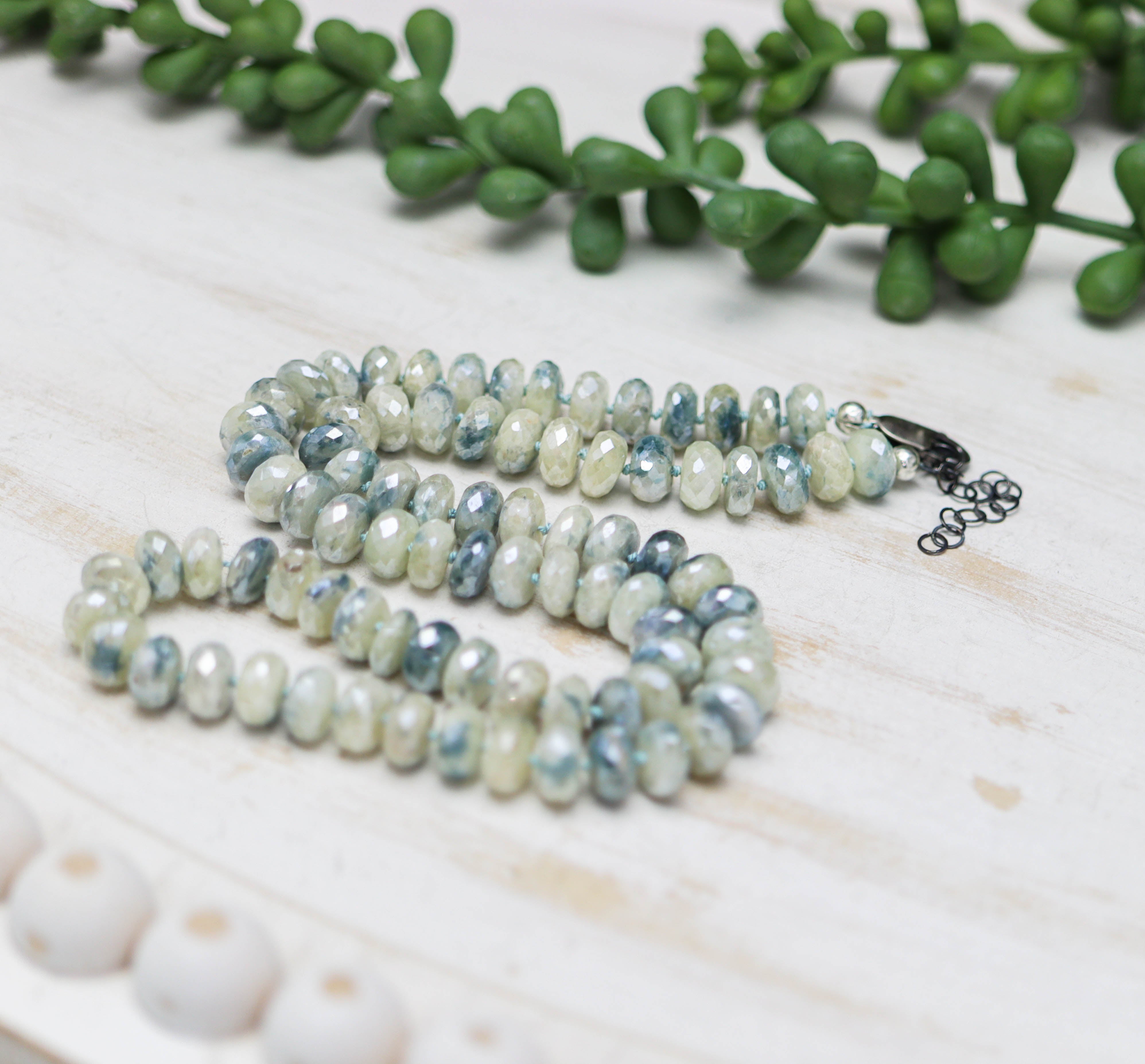 Silverite Sapphire Hand Knotted Bead Necklace Sterling Silver