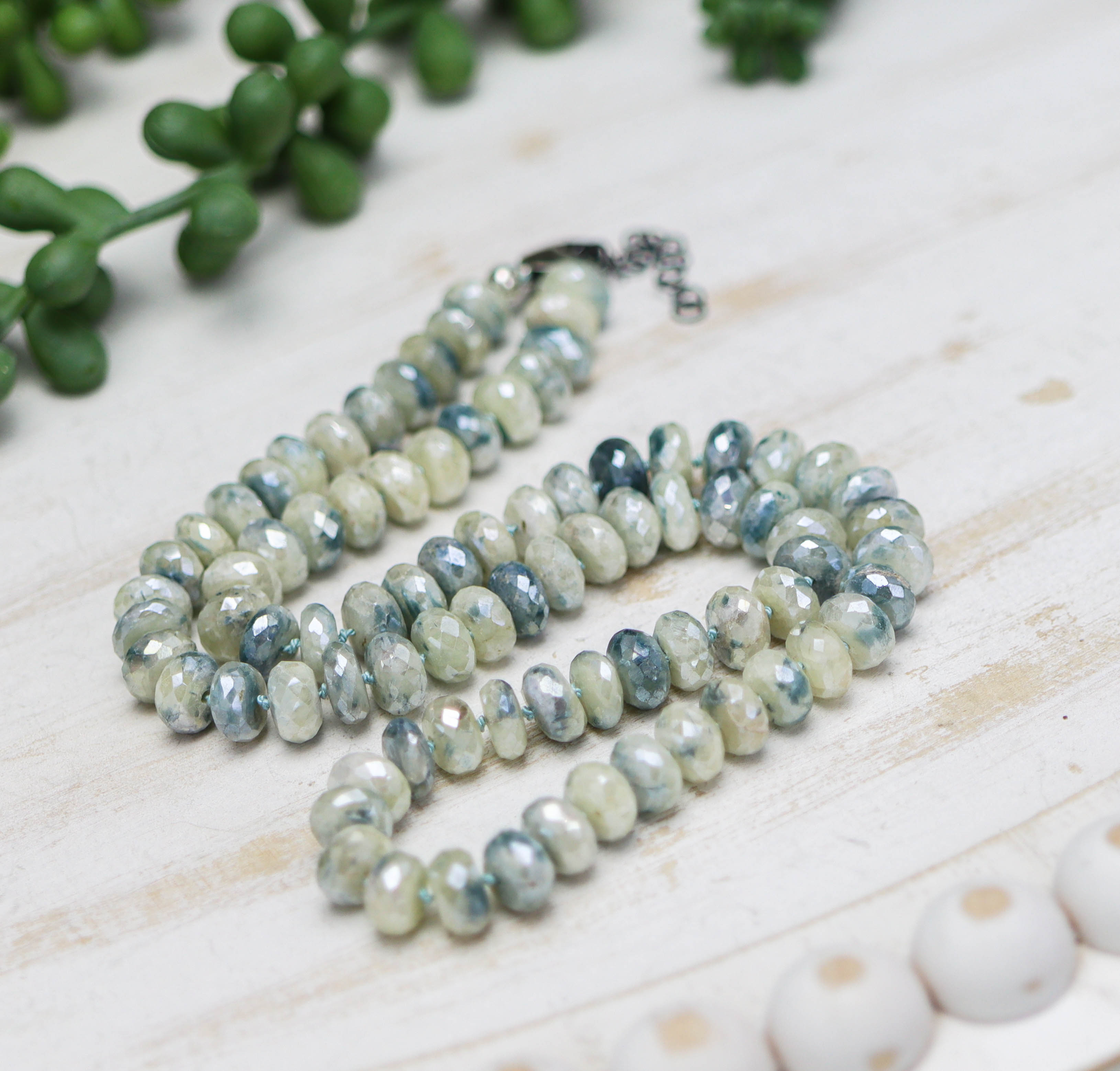 Silverite Sapphire Hand Knotted Bead Necklace Sterling Silver