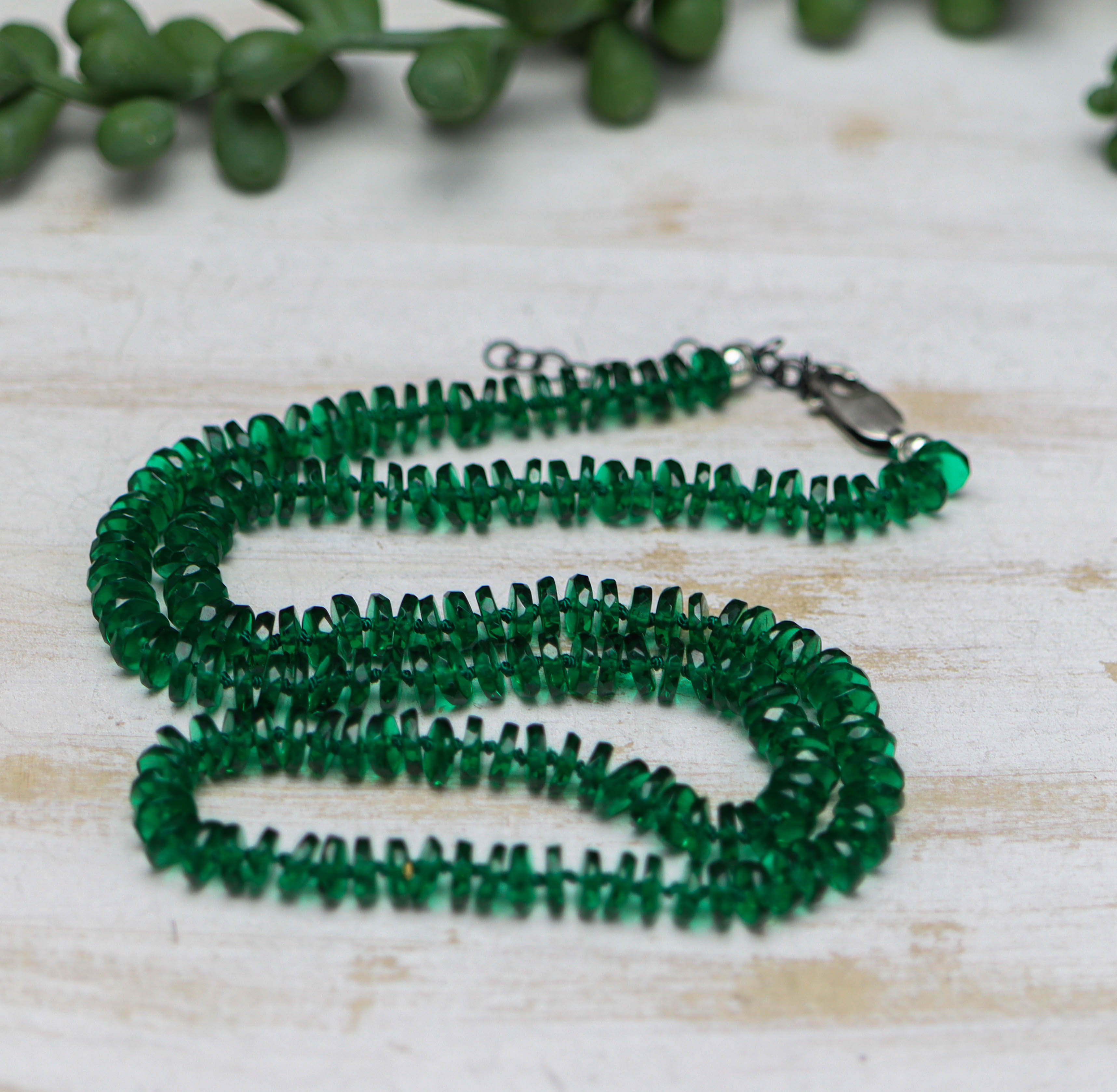 Green Onyx Hand Knotted Bead Necklace Sterling Silver
