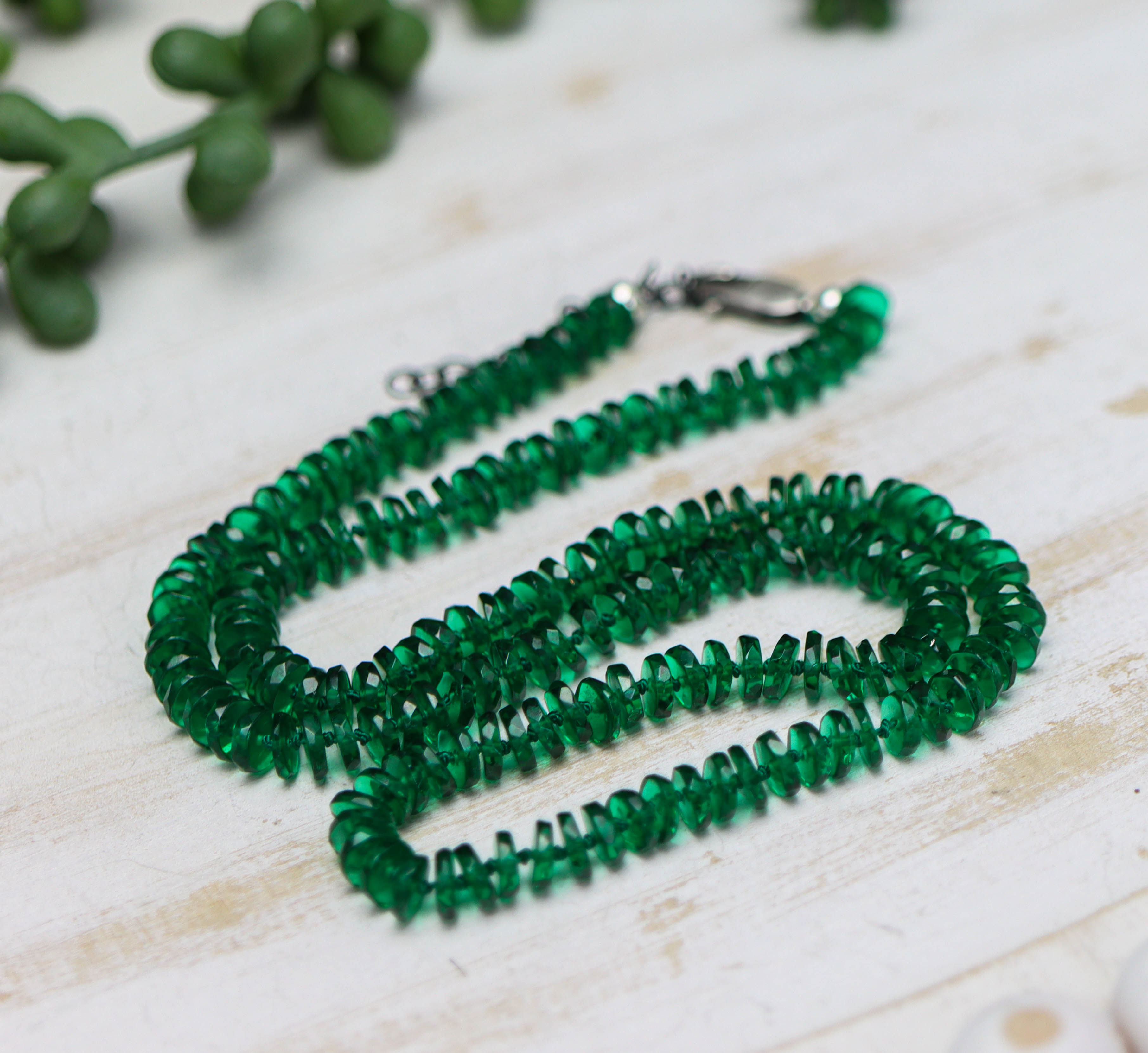 Green Onyx Hand Knotted Bead Necklace Sterling Silver