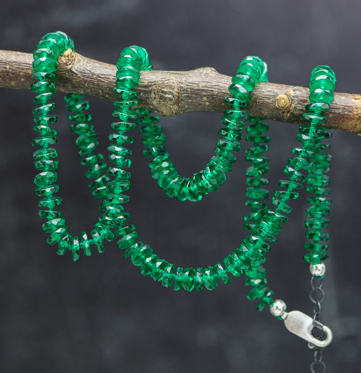 Green Onyx Hand Knotted Bead Necklace Sterling Silver