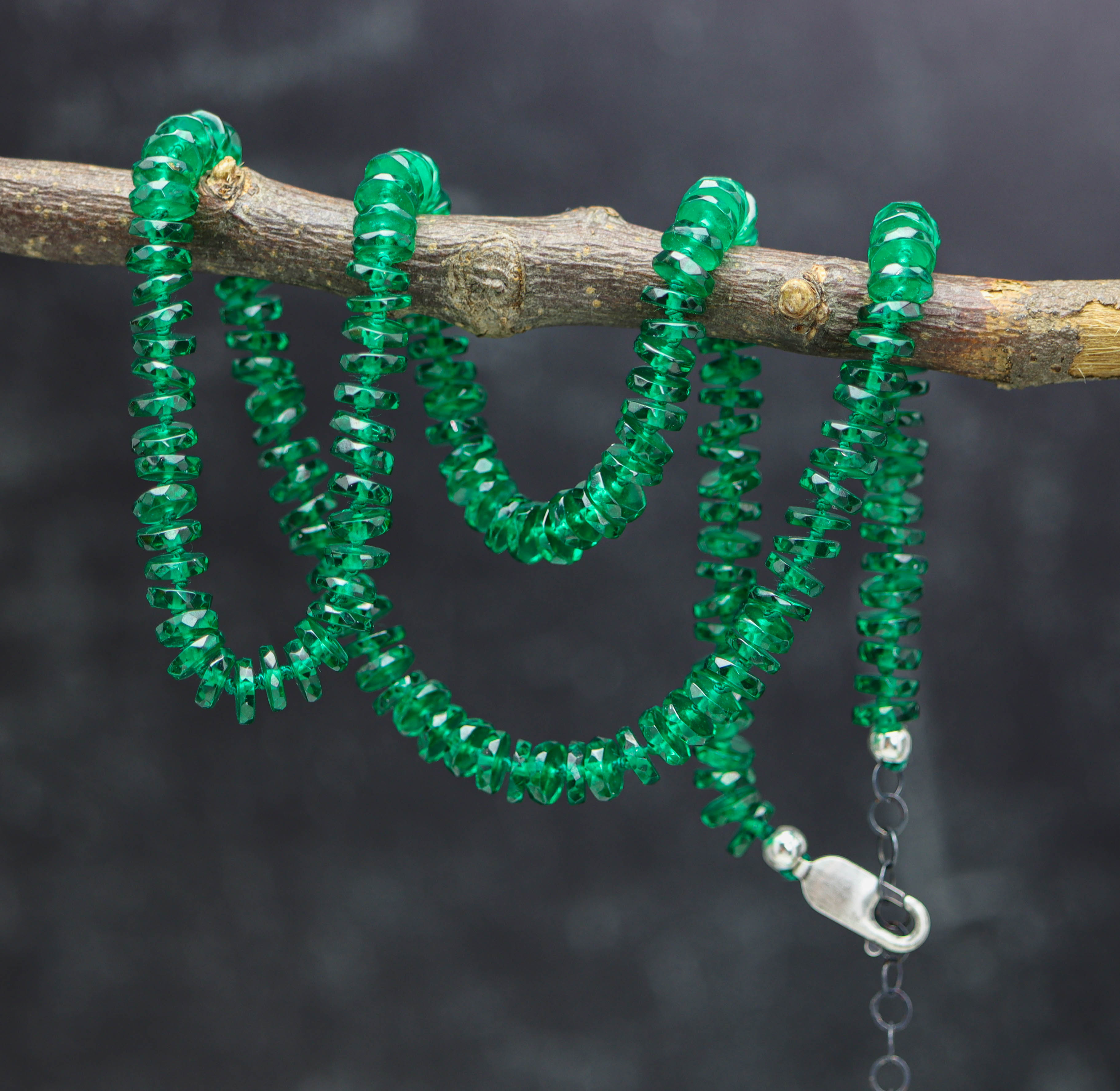 Green Onyx Hand Knotted Bead Necklace Sterling Silver
