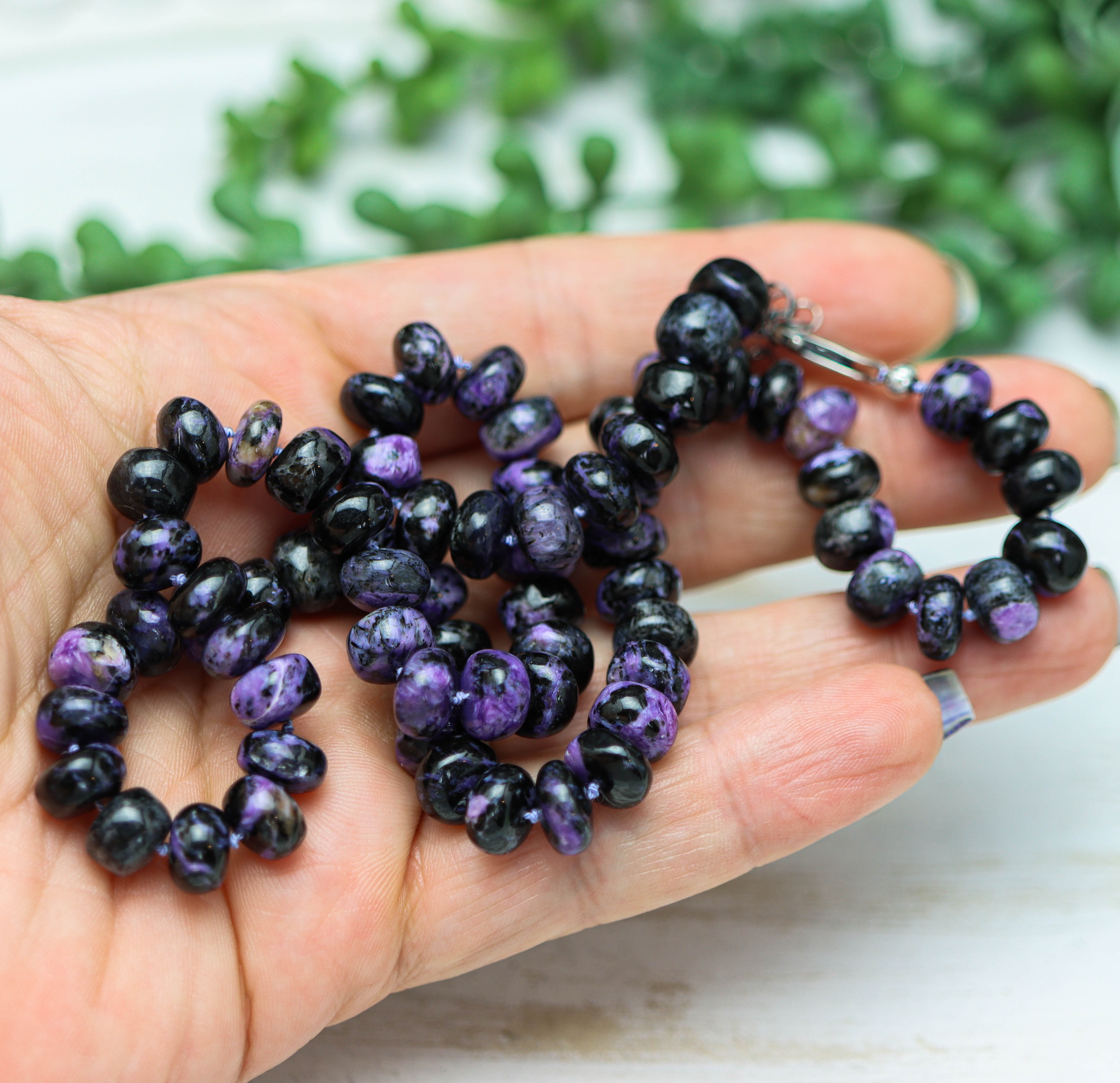 Purple Chaorite Hand Knotted Bead Necklace Sterling Silver