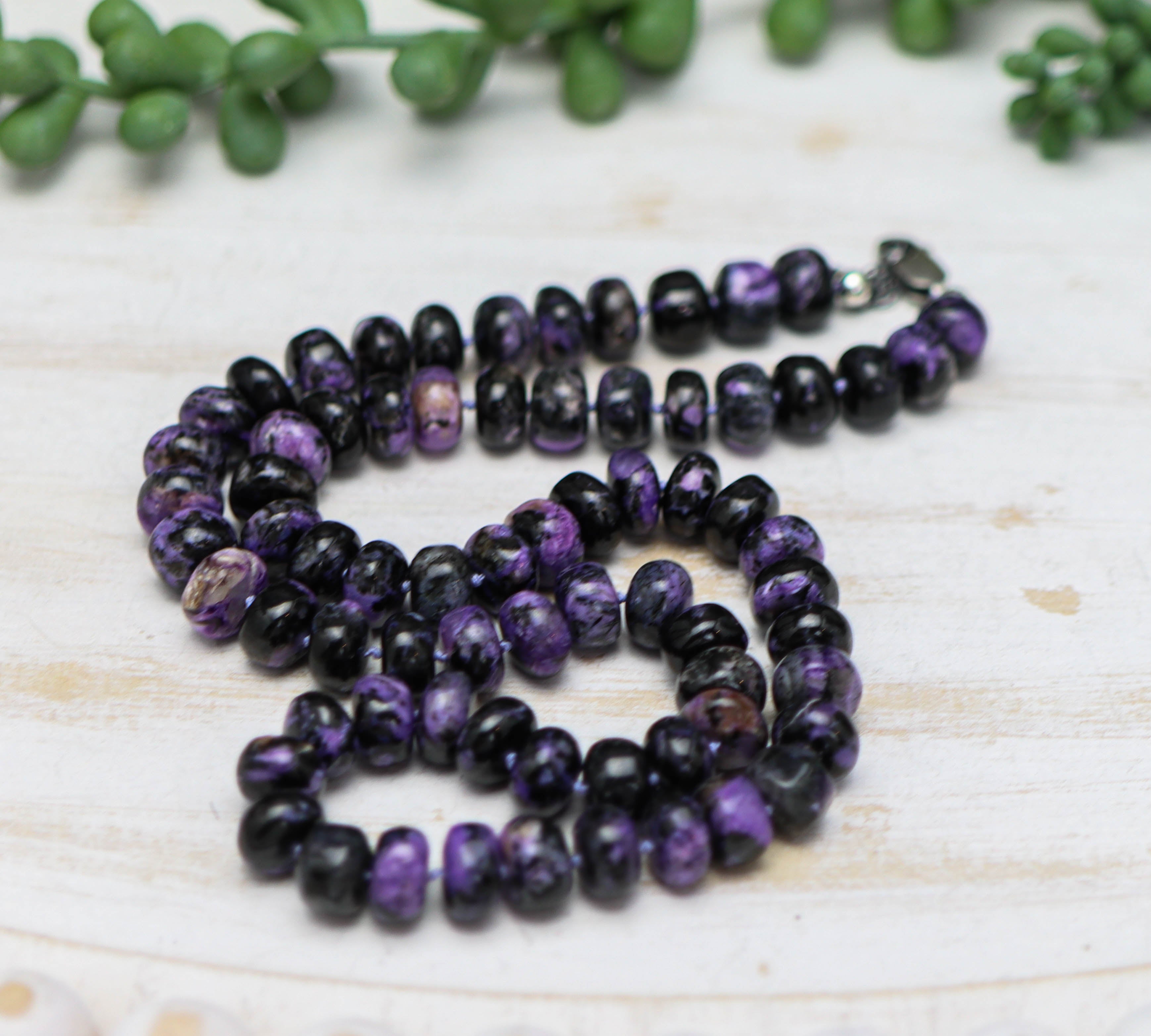 Purple Chaorite Hand Knotted Bead Necklace Sterling Silver