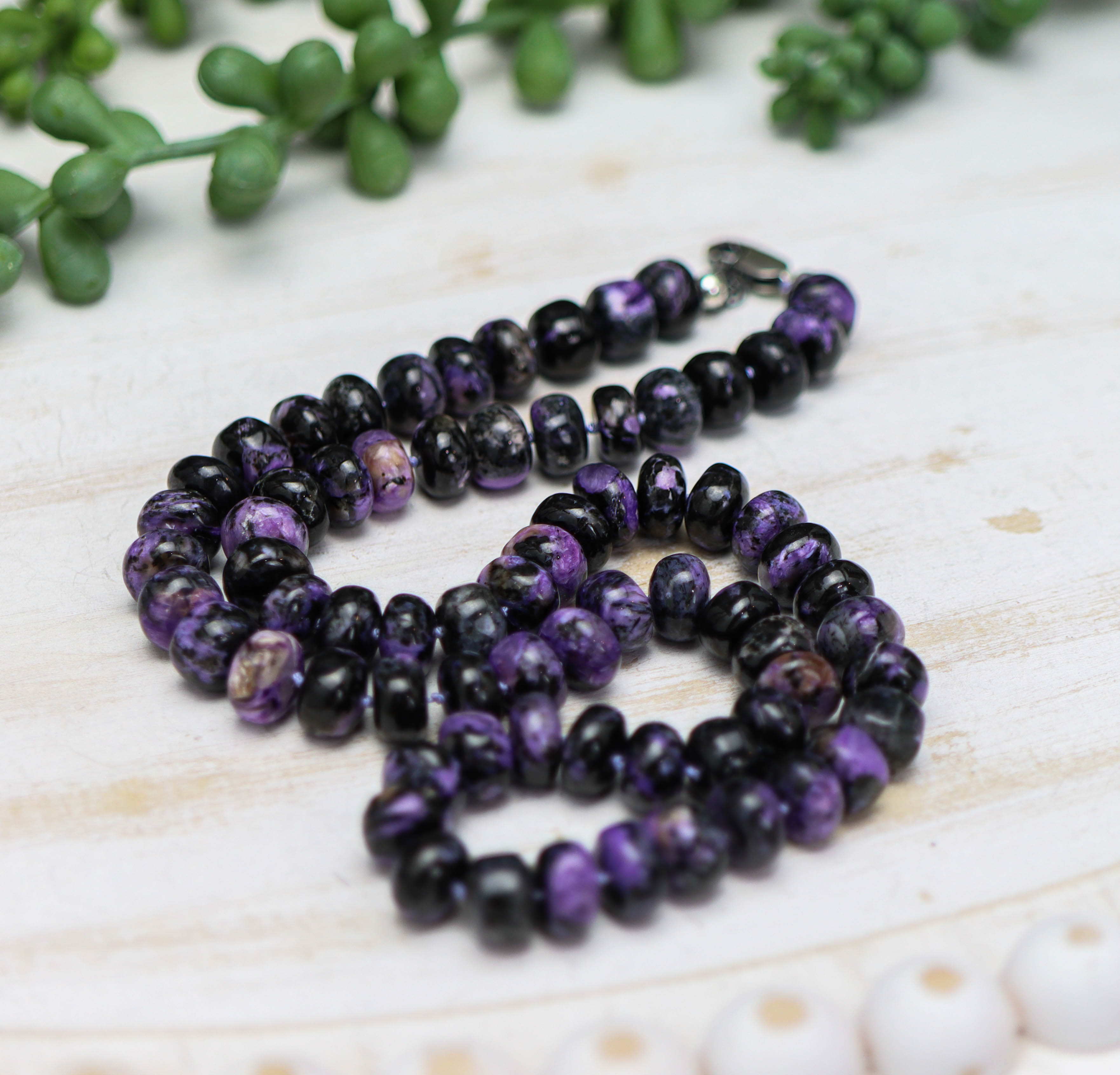 Purple Chaorite Hand Knotted Bead Necklace Sterling Silver