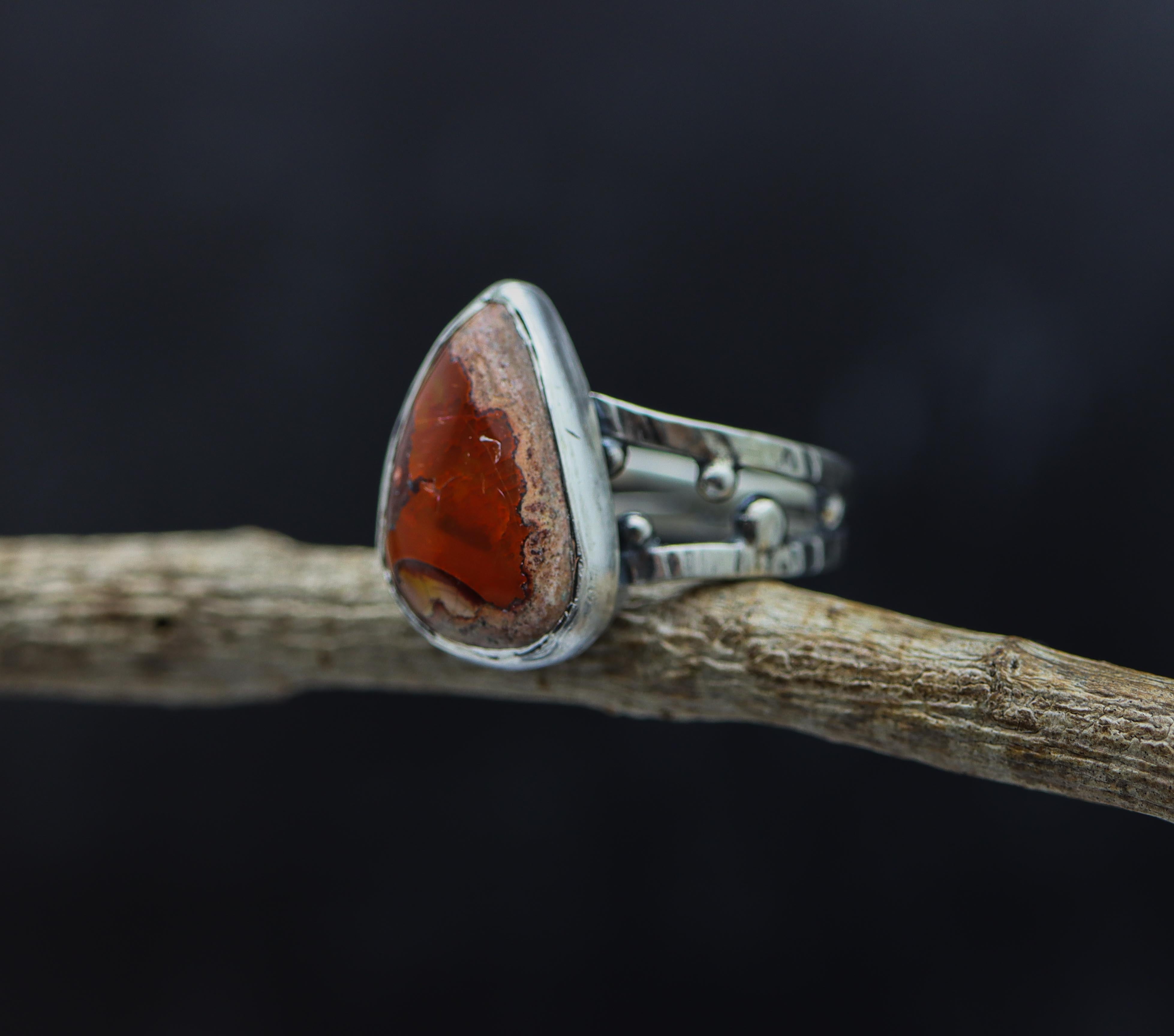 Mexican Fire Opal Ring Sterling Silver