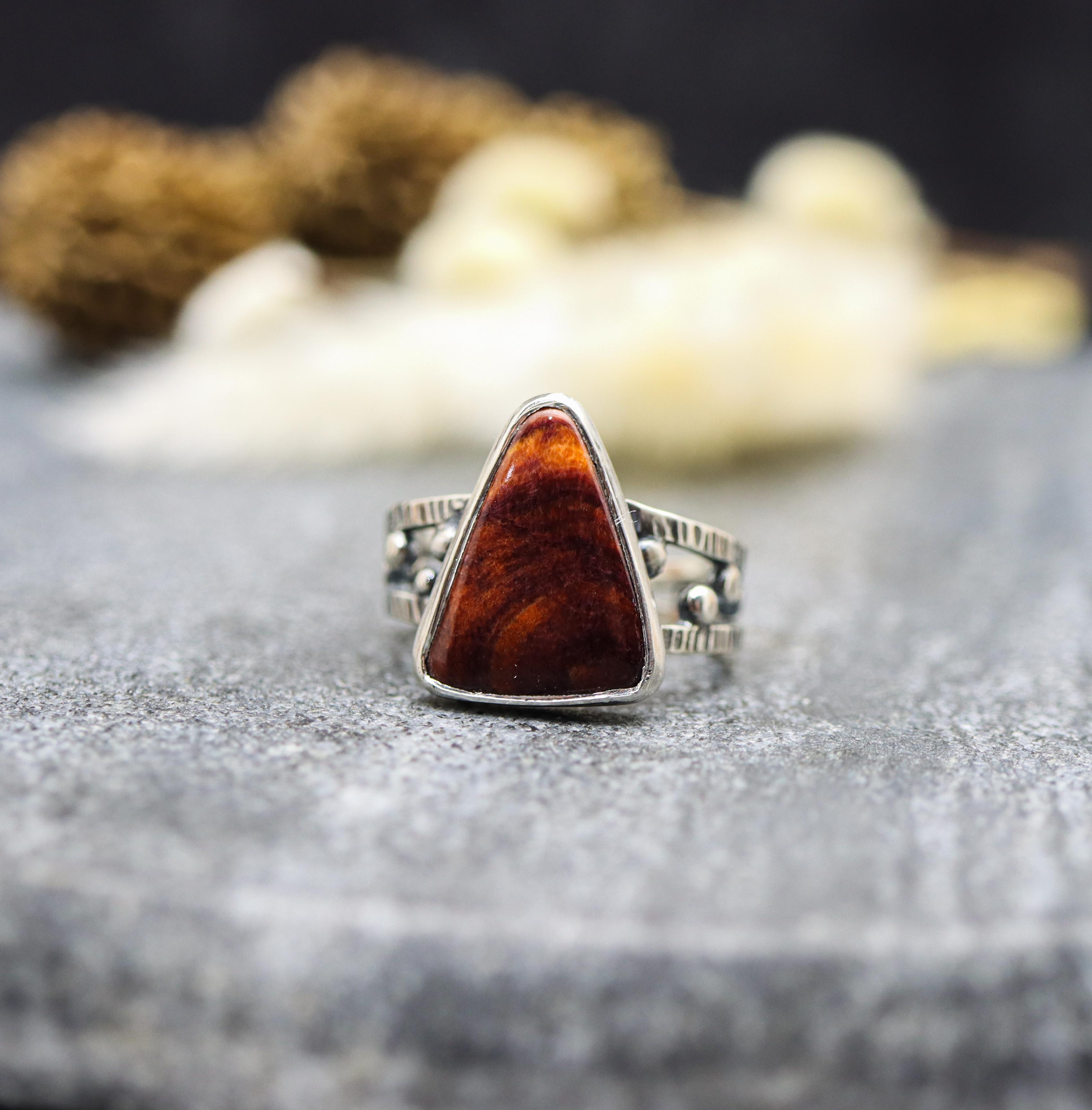 Purple and Orange Spiny Oyster Ring Sterling Silver