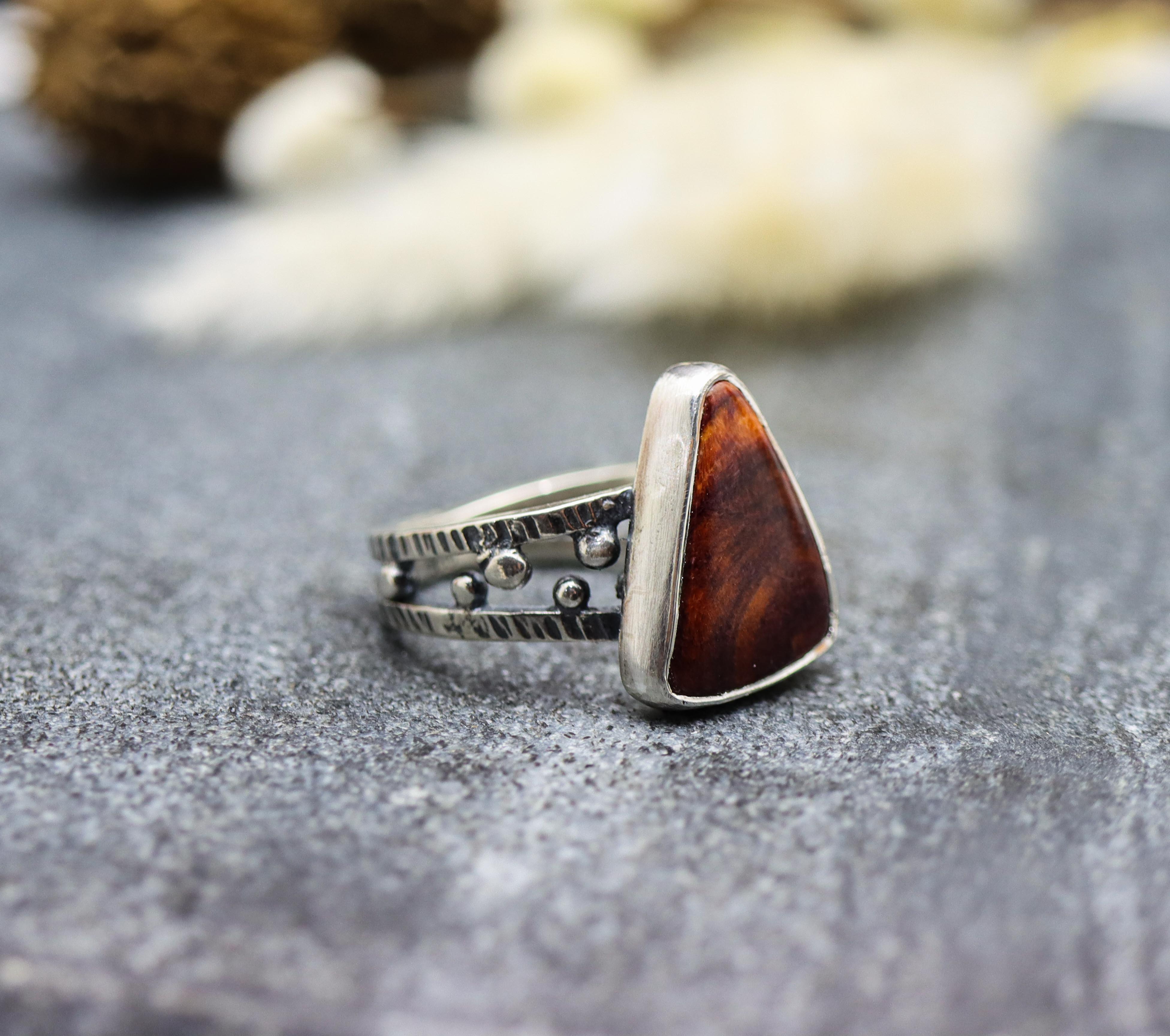 Purple and Orange Spiny Oyster Ring Sterling Silver